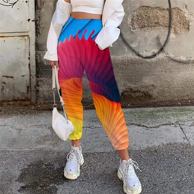 Abstract Pants Women Psychedelic 3d Printed Colorful High Waist Pants