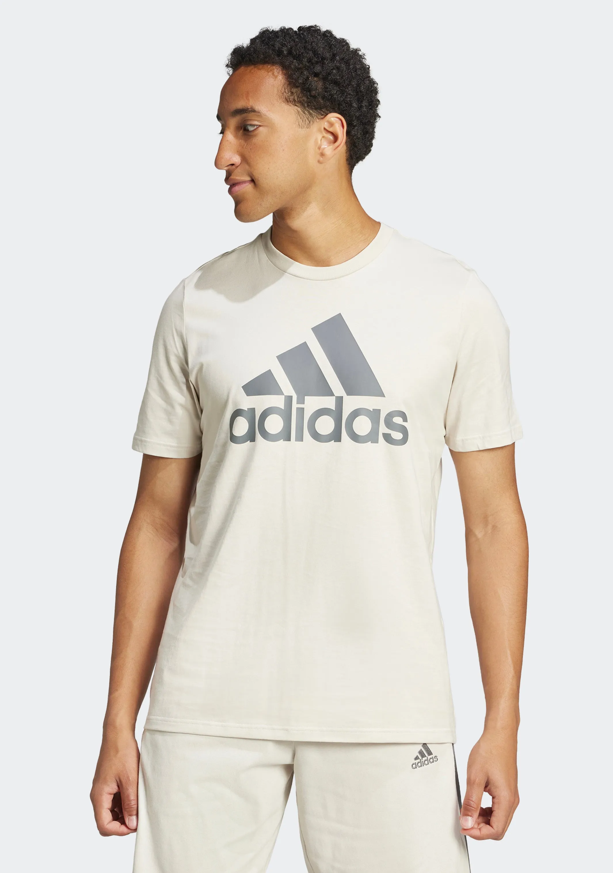 Adidas Men's Essentials Single Jersey Big Logo Tee Beige