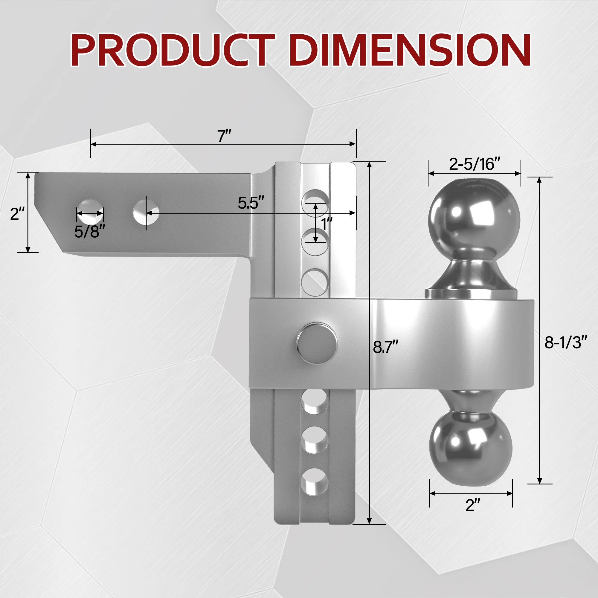 Adjustable Trailer Hitch, Fits 2" Receiver, 6" Drop/Rise Aluminum Tow Hitch , ATH218L