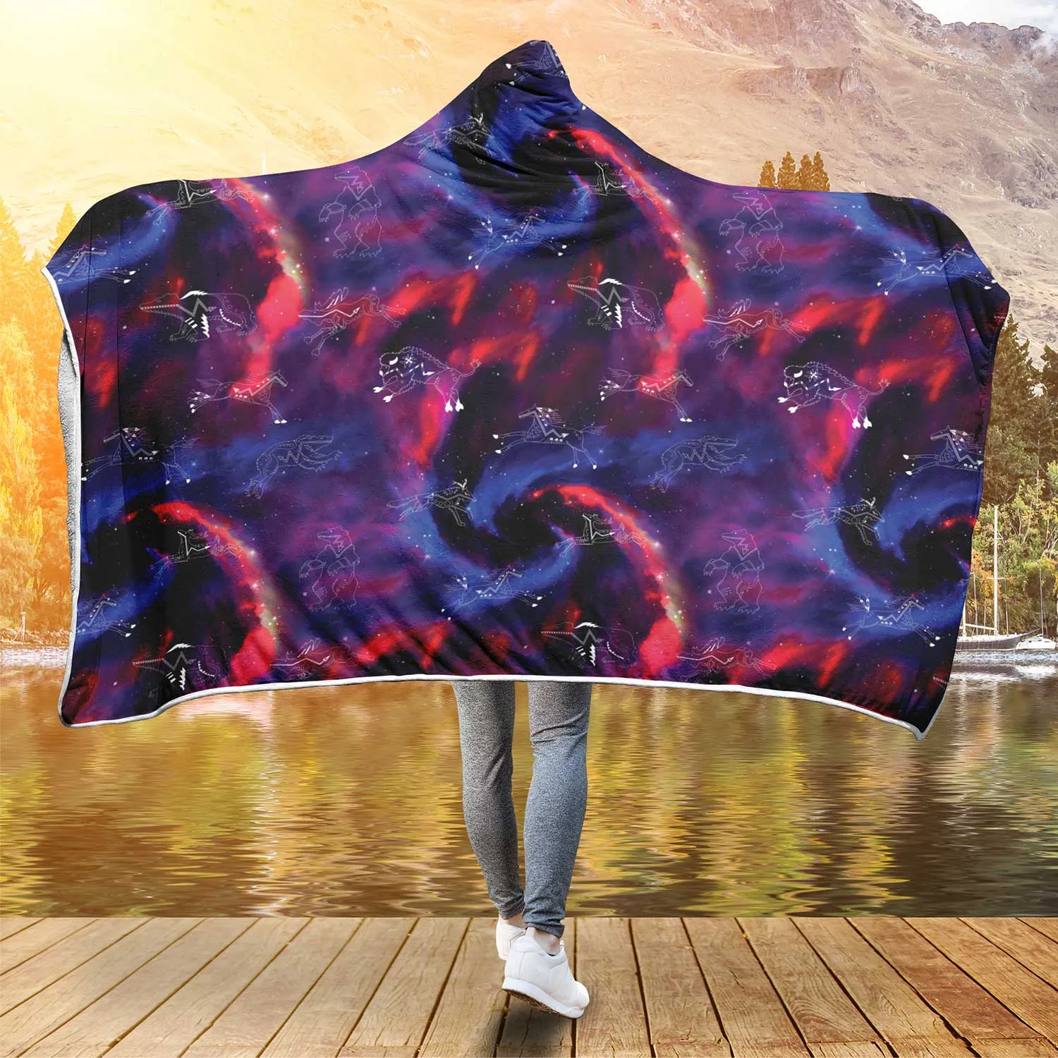 Animal Ancestors 3 Blue Pink Swirl Hooded Blanket