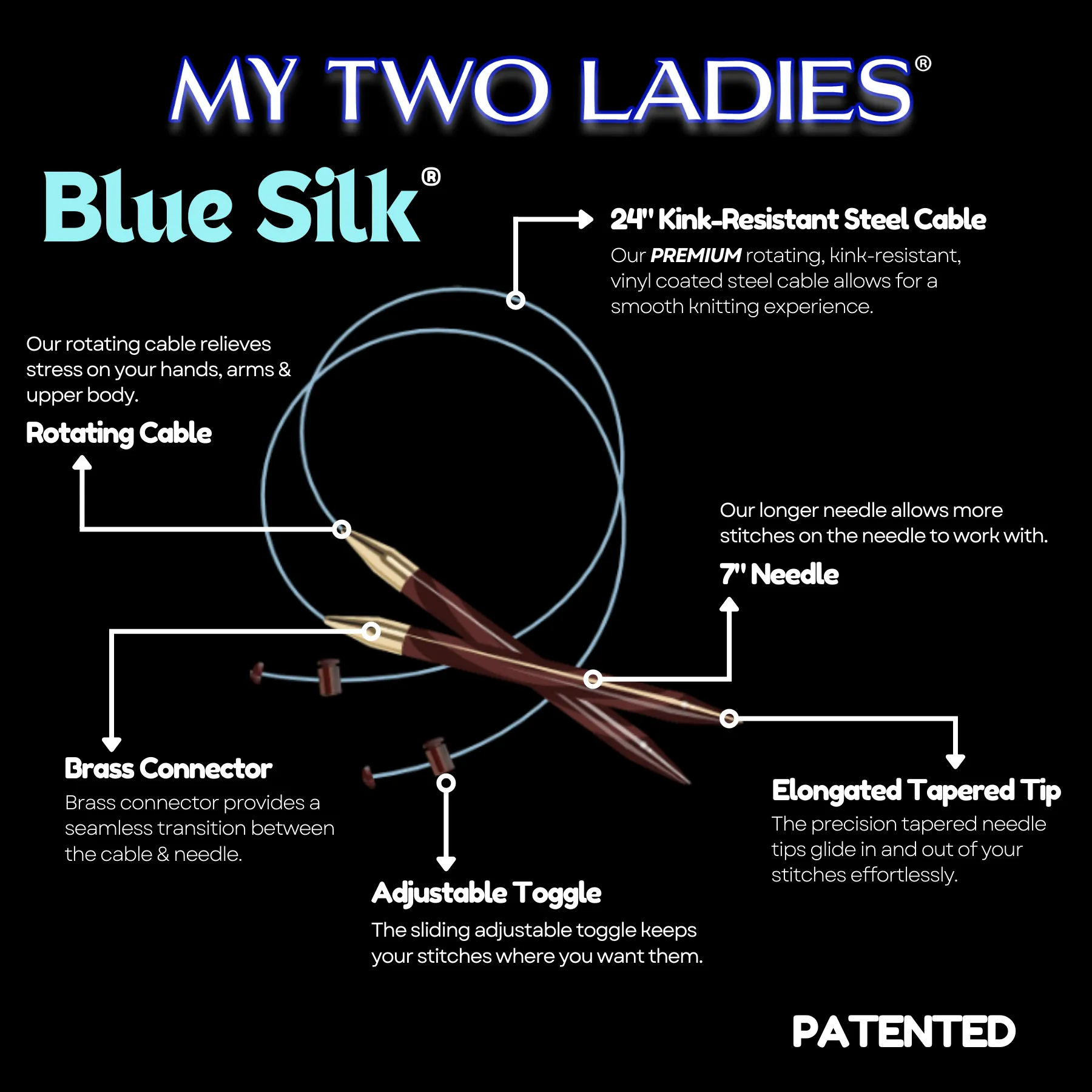 Blue Silk | Duo Set | Adjustable Knitting Needles | w/custom case