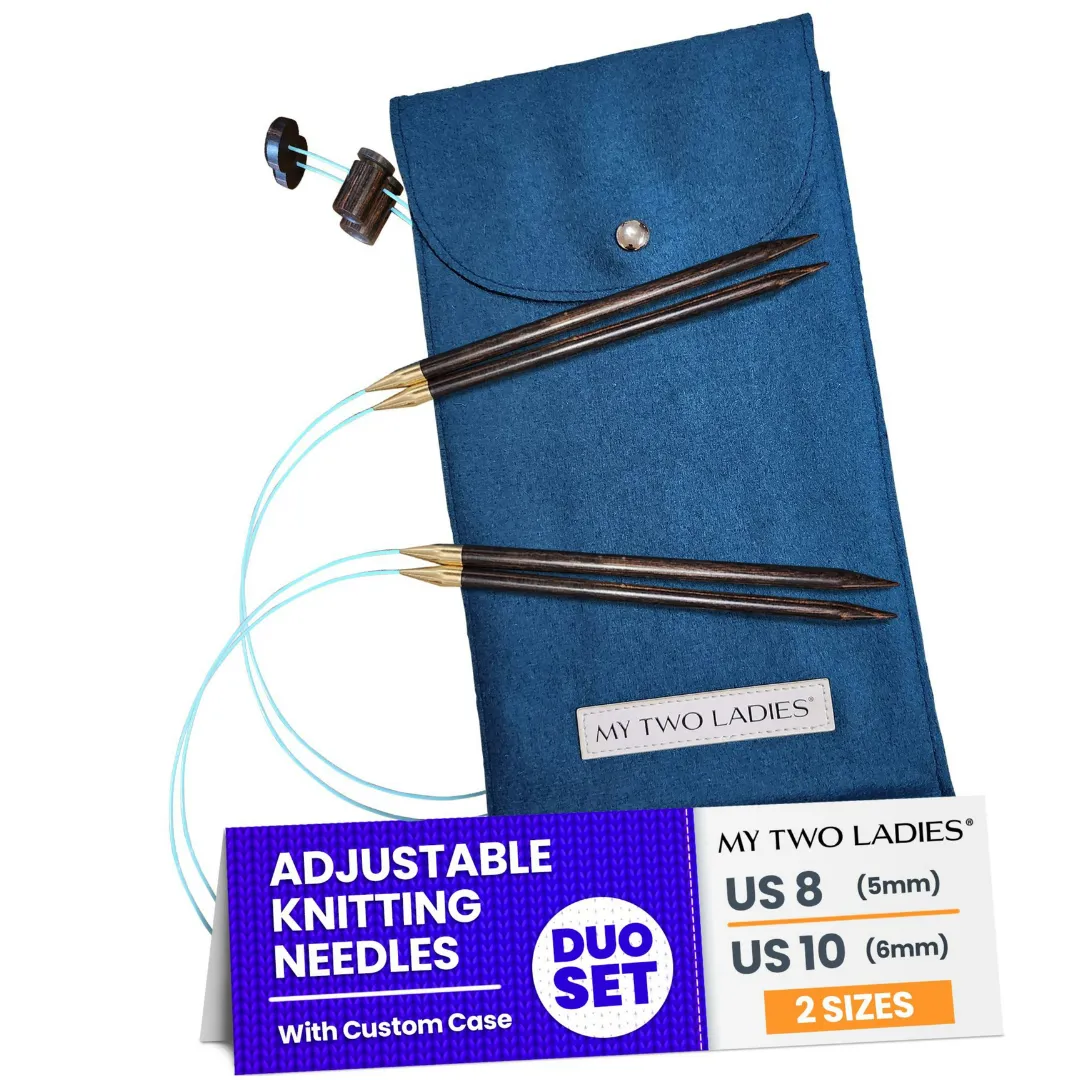 Blue Silk | Duo Set | Adjustable Knitting Needles | w/custom case