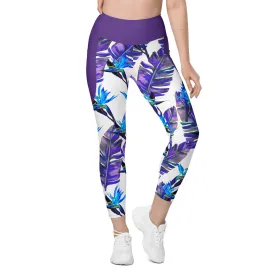 Blue Tropical Leggings with pockets