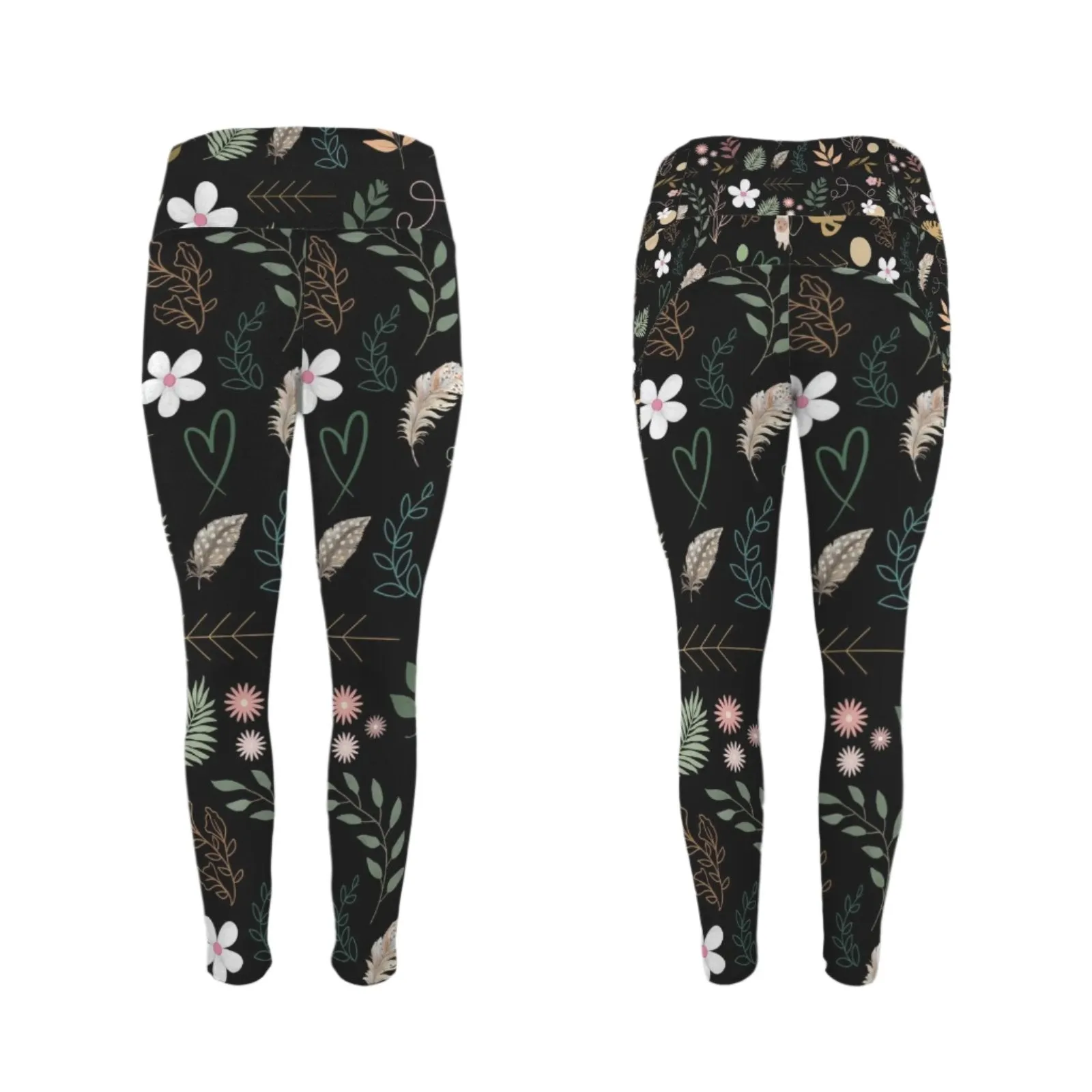 Boho Black Leggings with Pockets up to 5 XL (FWS)