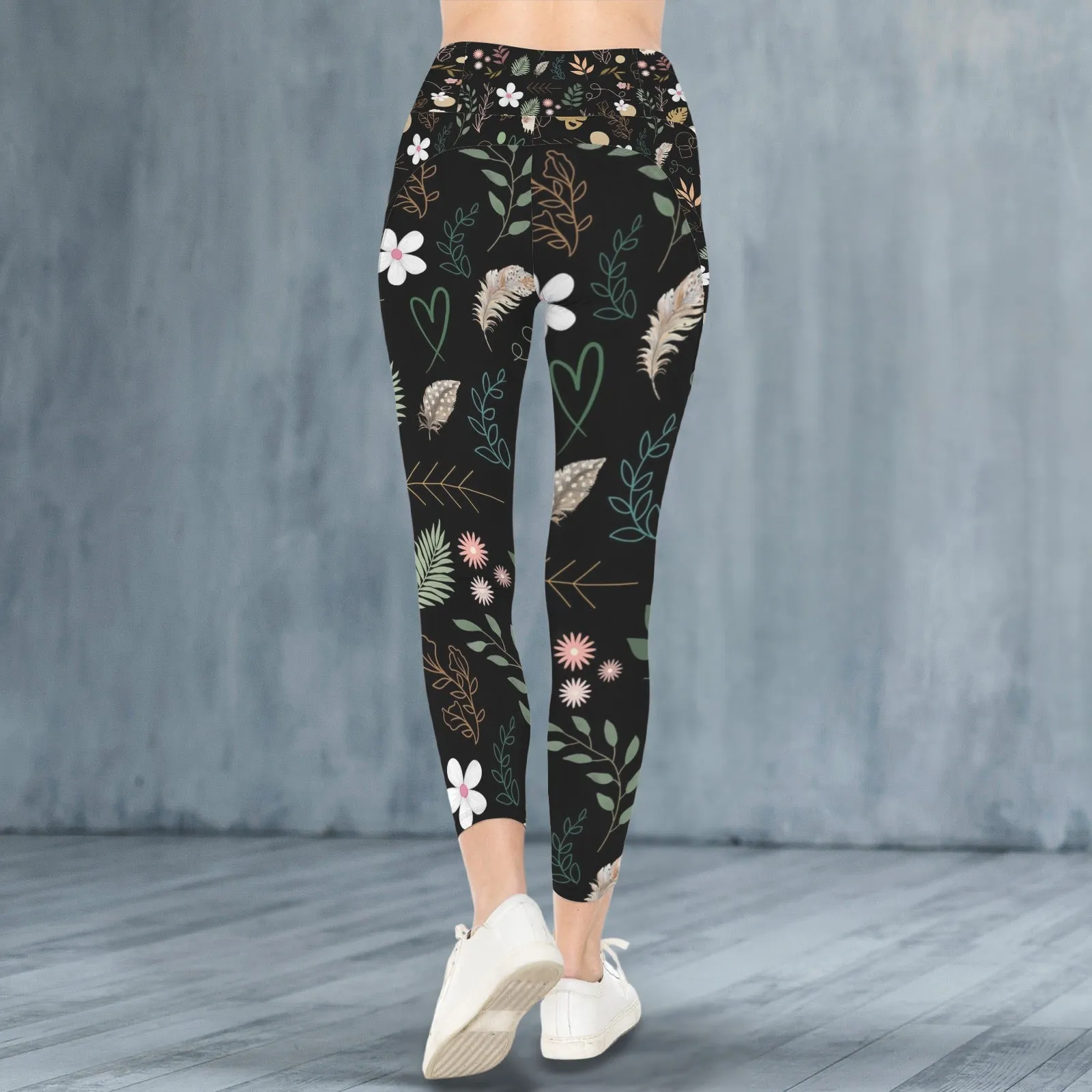 Boho Black Leggings with Pockets up to 5 XL (FWS)