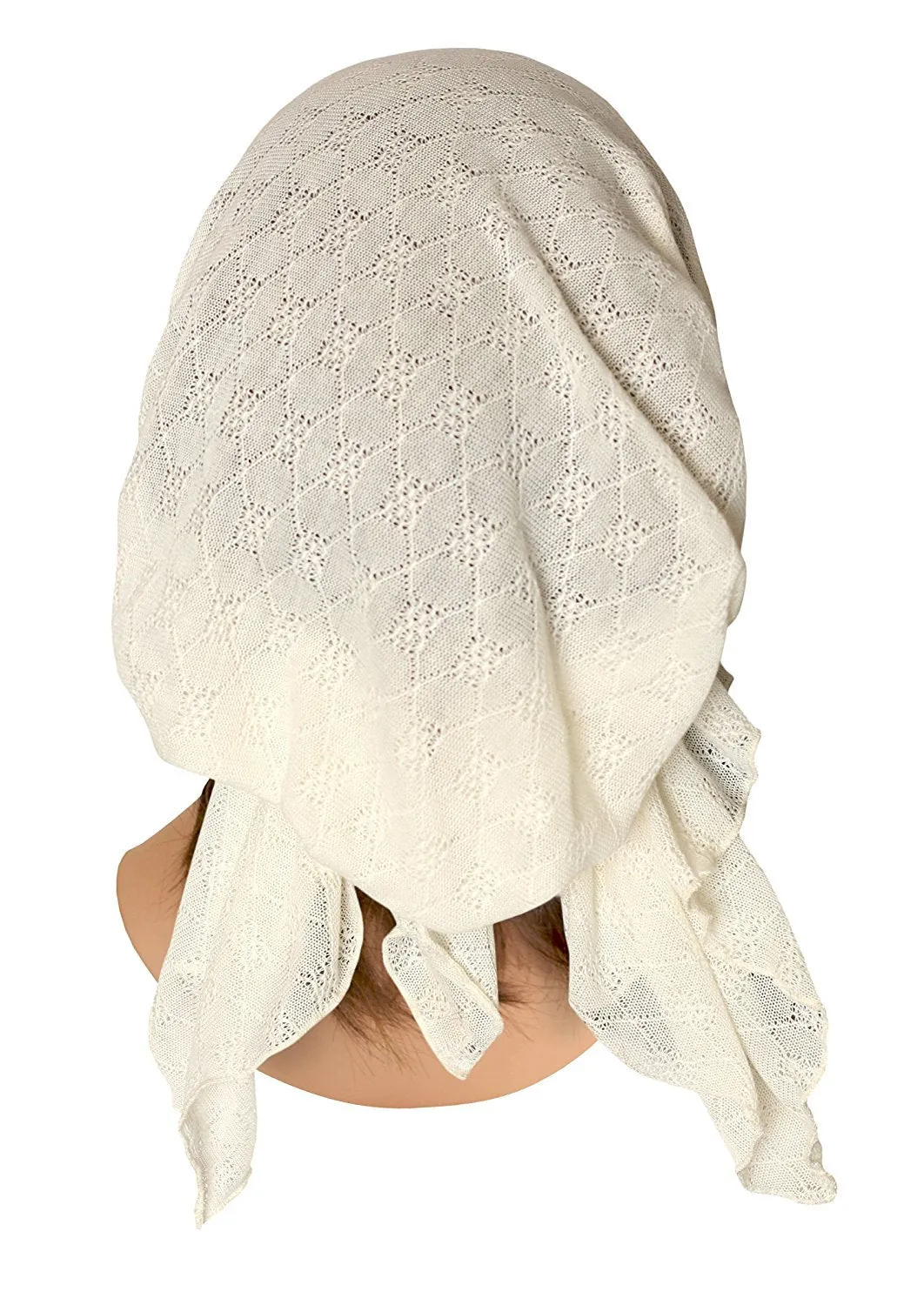 Boho Chic Pre-tied Head-Scarf Tichel Textured Breathable Knit Collection ShariRose (Cream short - sk05)