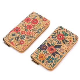 Bright Pink Floral Cork Women's Zipper Wallet