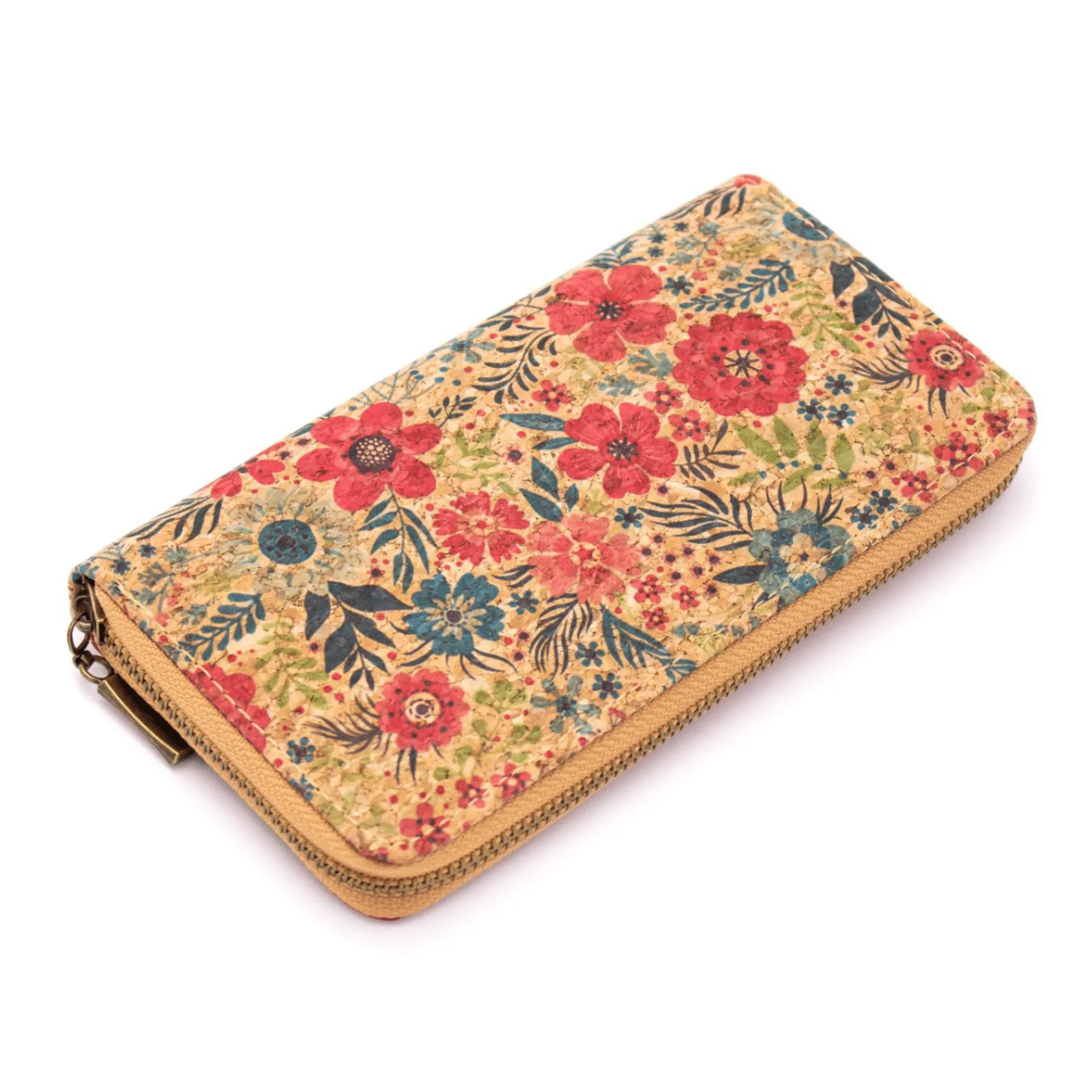 Bright Pink Floral Cork Women's Zipper Wallet