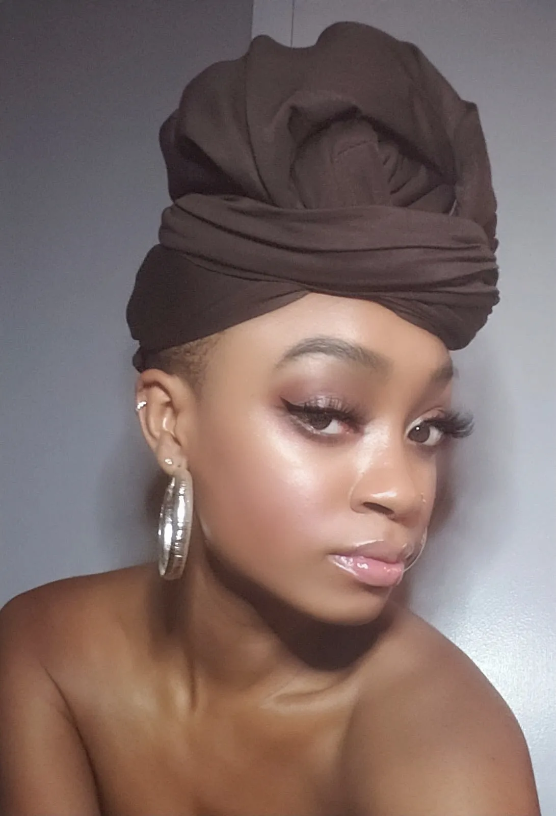 Brown Jersey Knit Stretched Fabric Headwrap