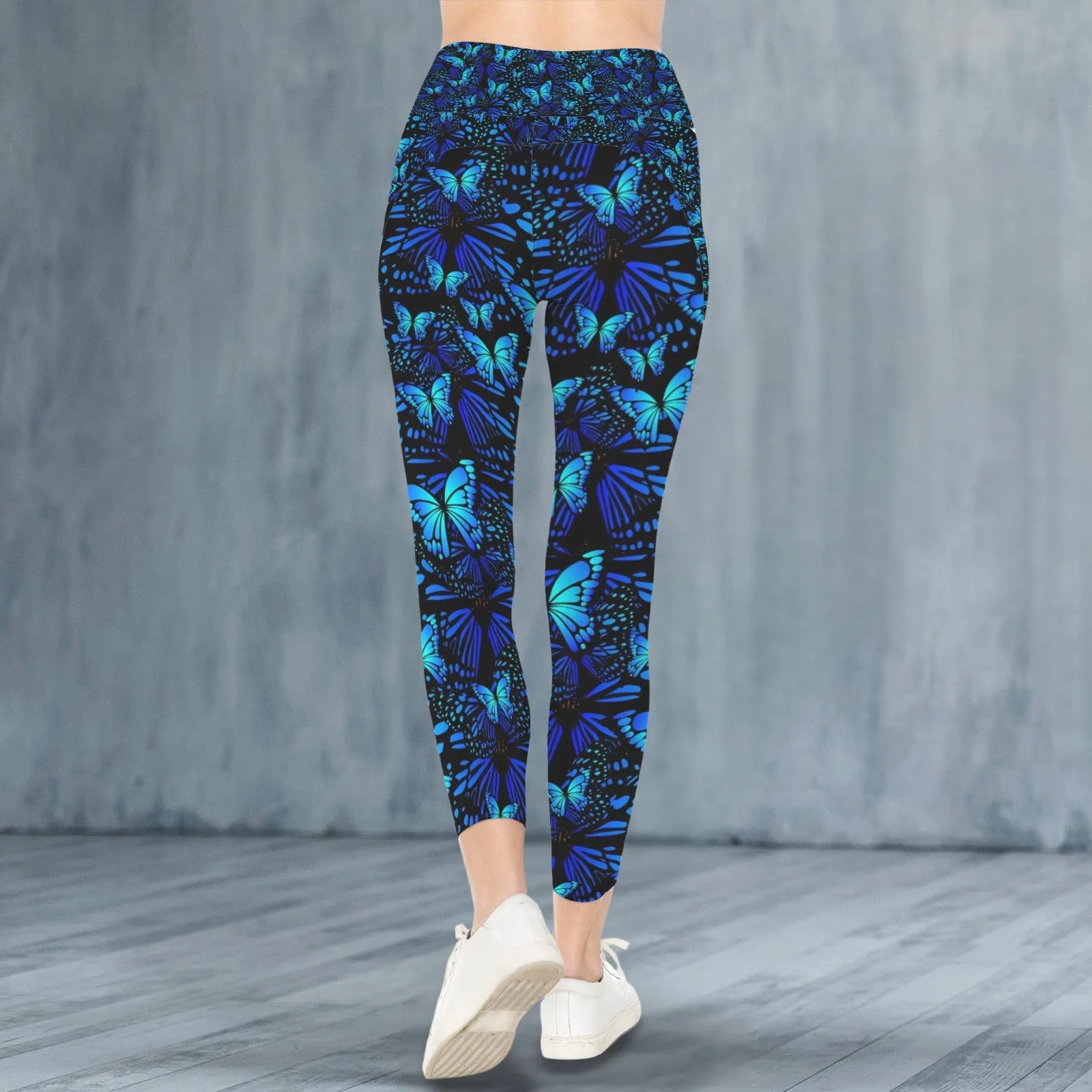 Butterflies Blue Pocket Leggings up to 5 XL (FWS)