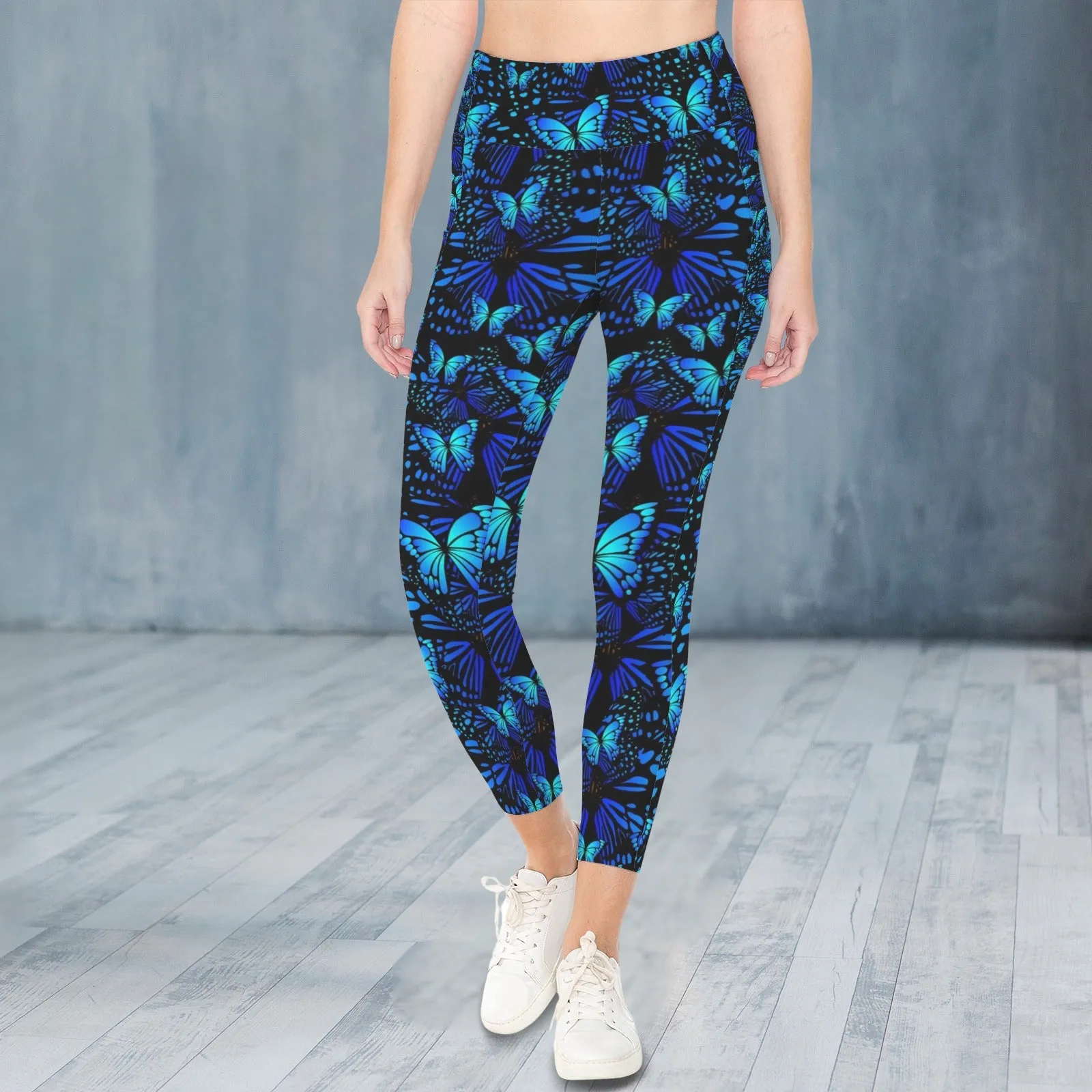 Butterflies Blue Pocket Leggings up to 5 XL (FWS)