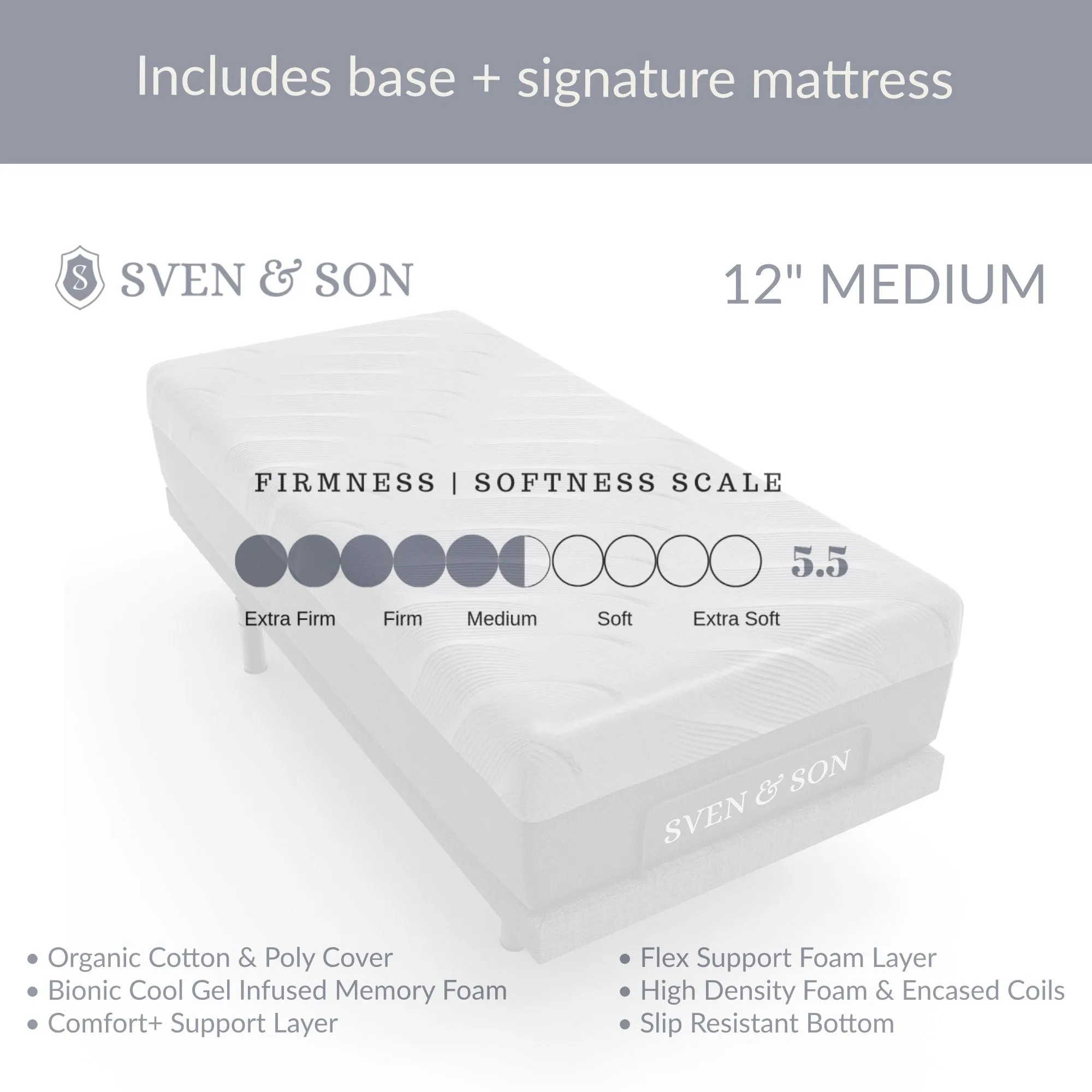 ClassicPlus  Series Adjustable Bed Base   Choice of Mattress Bundle