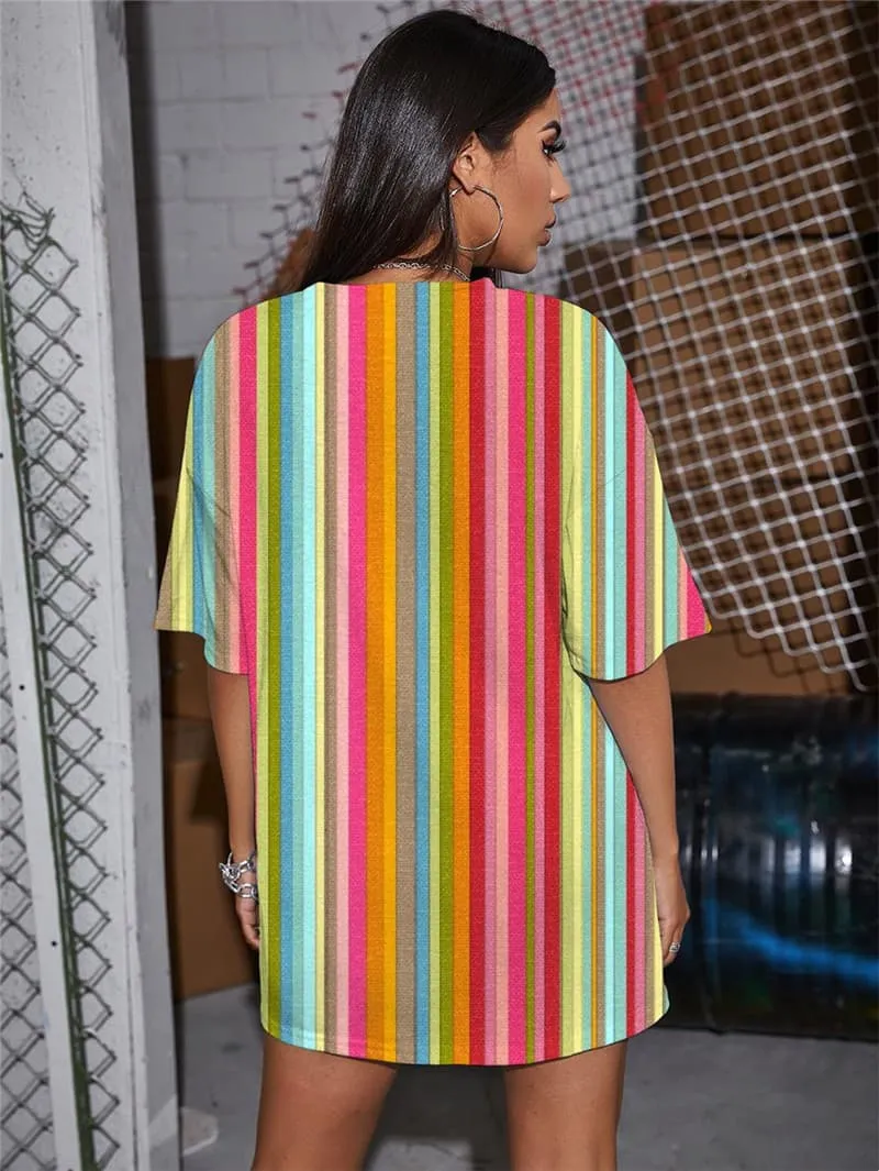 Colorful T-shirt Women Stripe T-shirts 3d Gradient Gothic Rainbow Summer