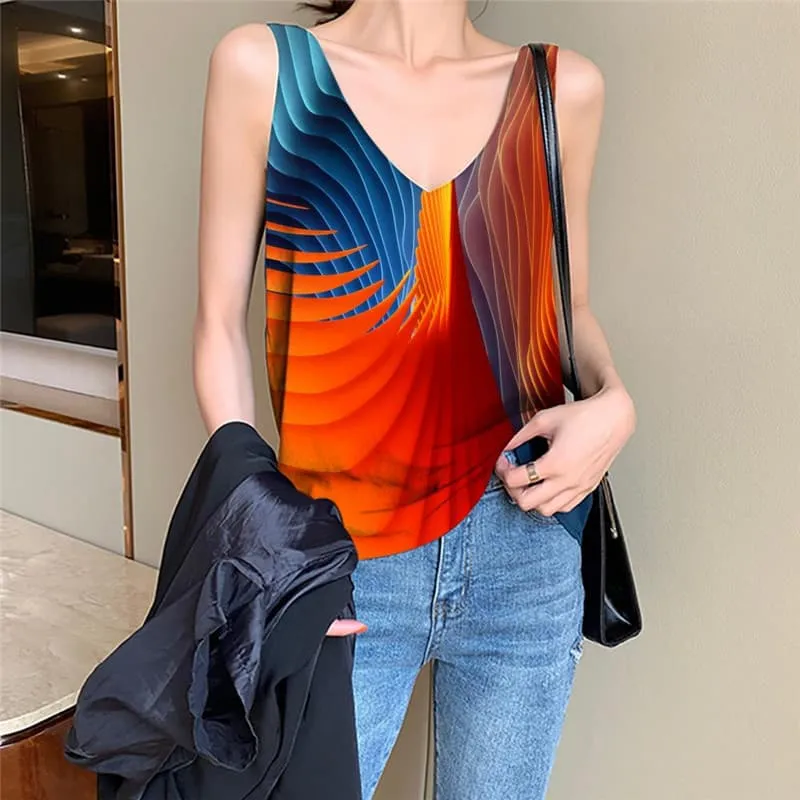 Colorful Tank Top Women Abstract Tank Tops Casual Psychedelic Sleeveless 3d Hypnosis Funny Top