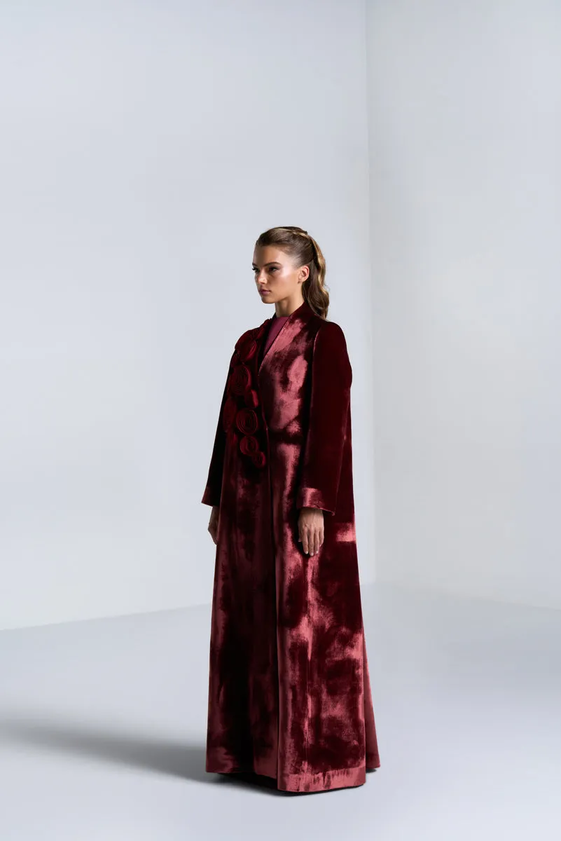 DC2401MRV Velvet Ember Maroon Velvet Suit Jacket Cut Abaya