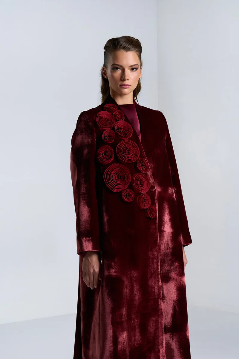 DC2401MRV Velvet Ember Maroon Velvet Suit Jacket Cut Abaya