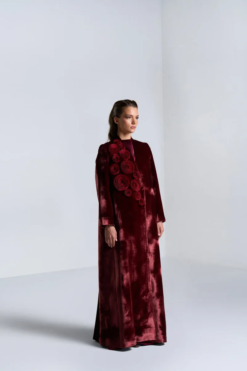 DC2401MRV Velvet Ember Maroon Velvet Suit Jacket Cut Abaya