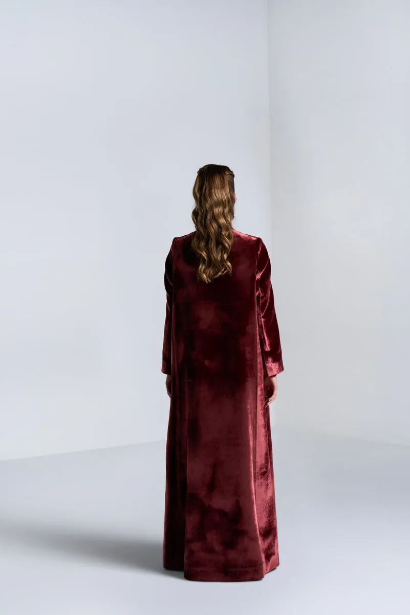 DC2401MRV Velvet Ember Maroon Velvet Suit Jacket Cut Abaya