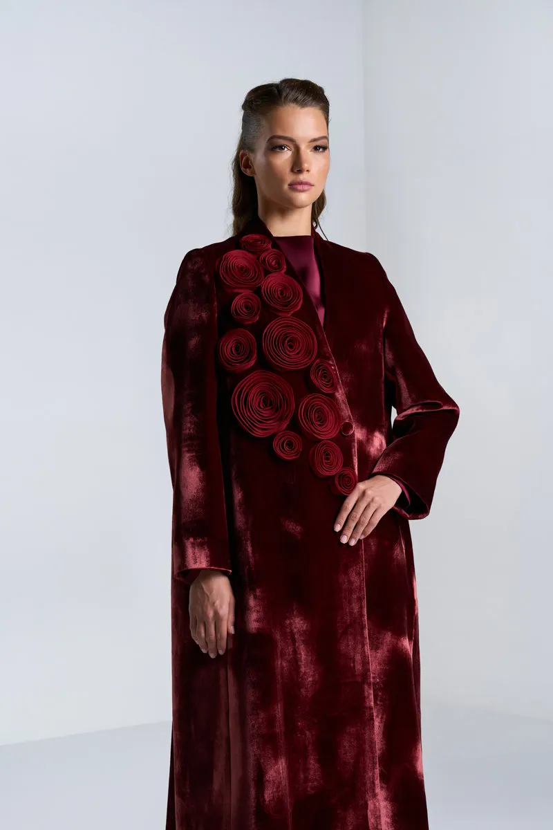 DC2401MRV Velvet Ember Maroon Velvet Suit Jacket Cut Abaya