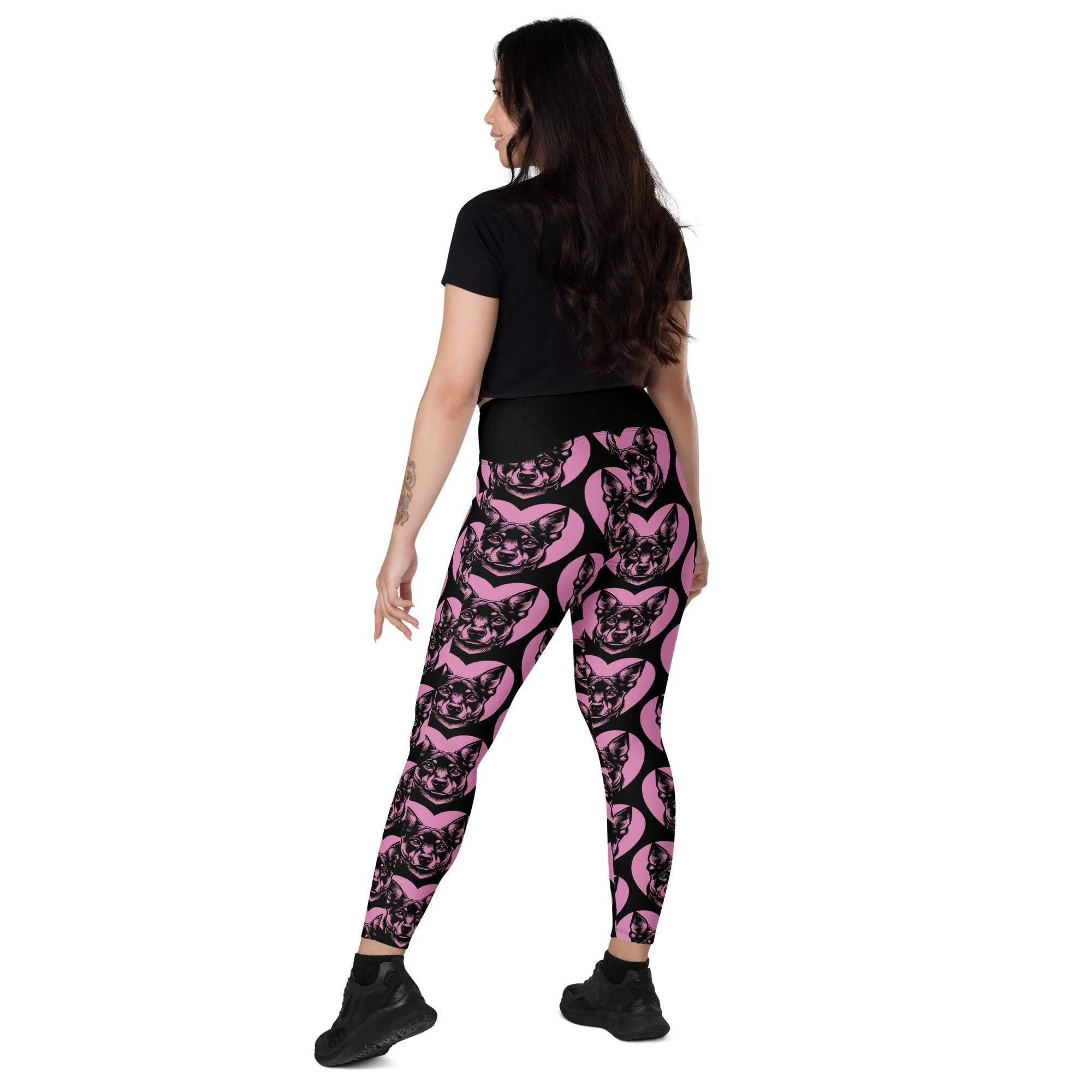 DOG BREED LEGGINGS with pockets - AUSTRALIAN KELPIE - HERTTAHOUND - pink