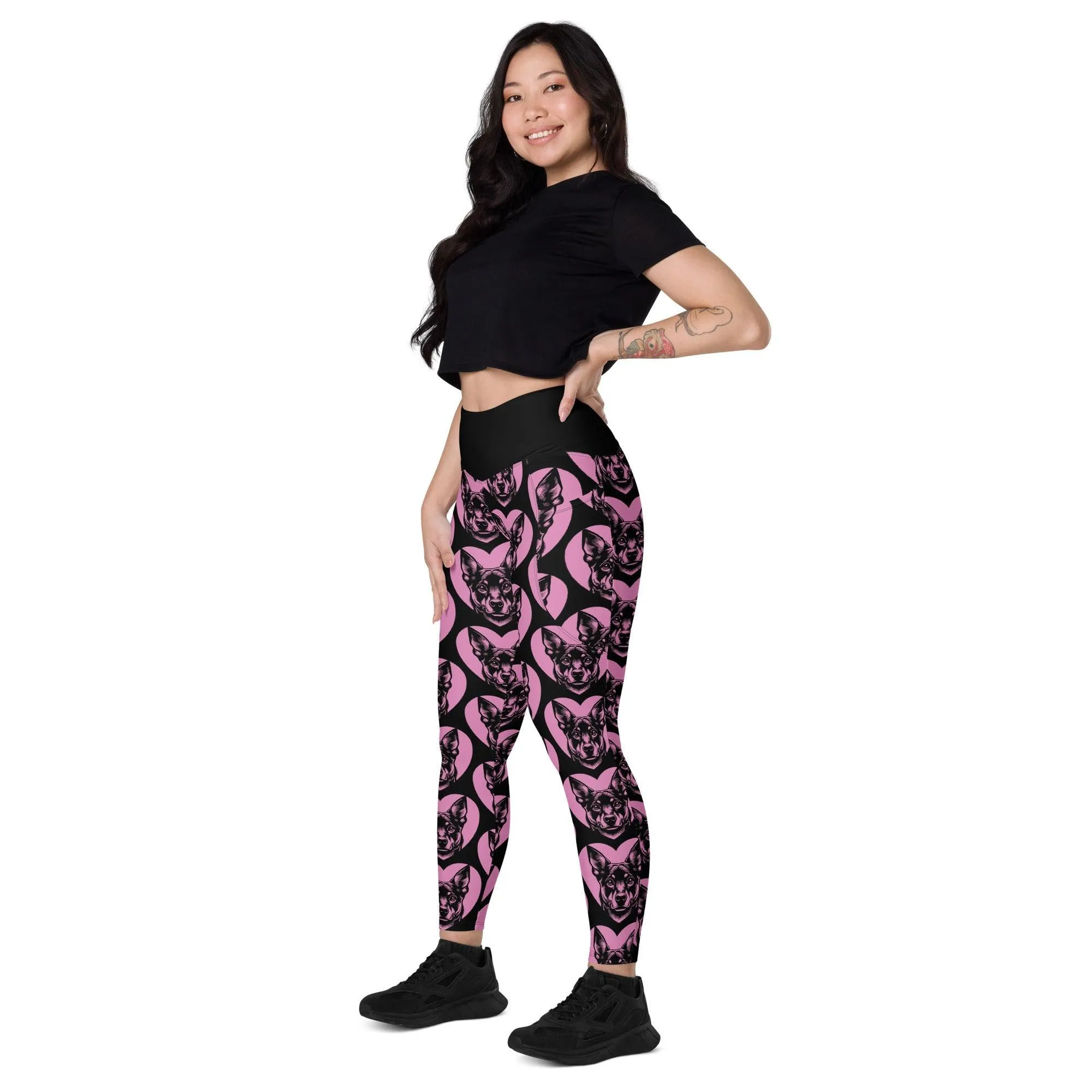 DOG BREED LEGGINGS with pockets - AUSTRALIAN KELPIE - HERTTAHOUND - pink