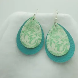 Earrings Leather Teardrop Green n Teal