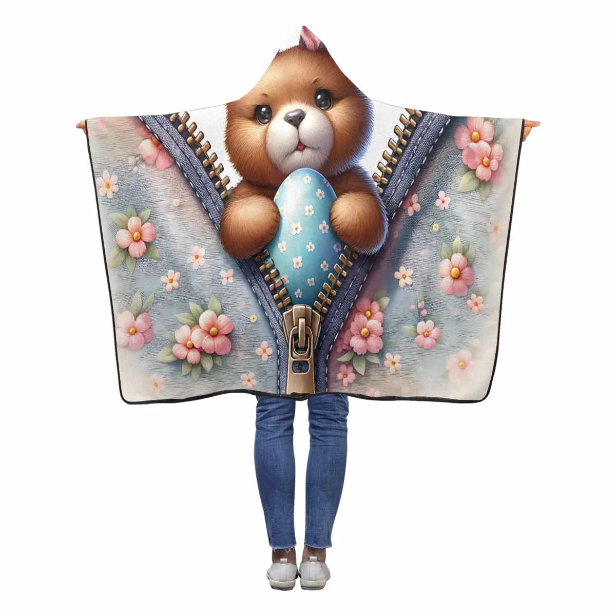 Easter Bear Awd1305  Hooded Blanket 50"x40"