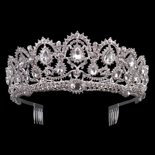 European Crystal Tiaras Vintage Gold Rhinestone Pageant Crowns With Comb Baroque Wedding Hair Accessories