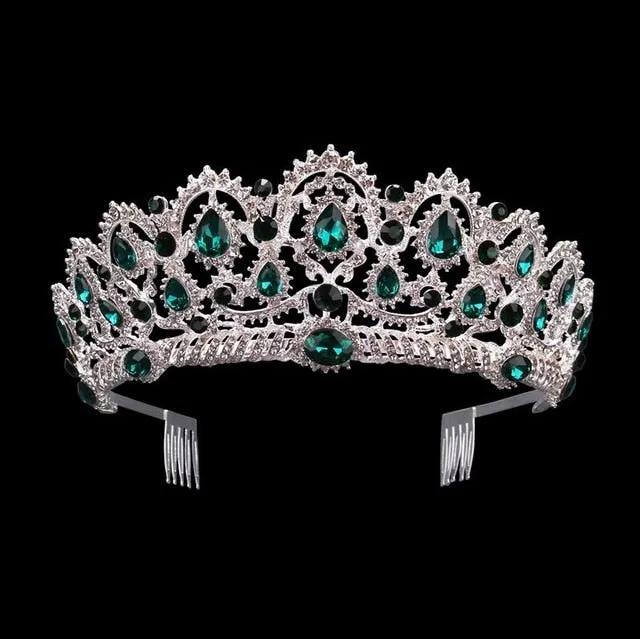 European Crystal Tiaras Vintage Gold Rhinestone Pageant Crowns With Comb Baroque Wedding Hair Accessories