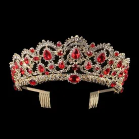 European Crystal Tiaras Vintage Gold Rhinestone Pageant Crowns With Comb Baroque Wedding Hair Accessories