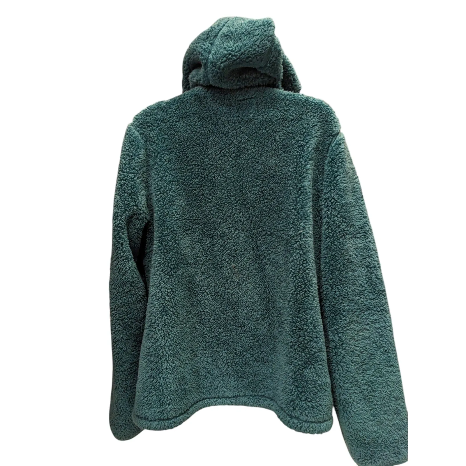 Faded Glory Sherpa Fleece Jacket Womens Large 12-14 Teal Hooded Zip Cozy Lounge