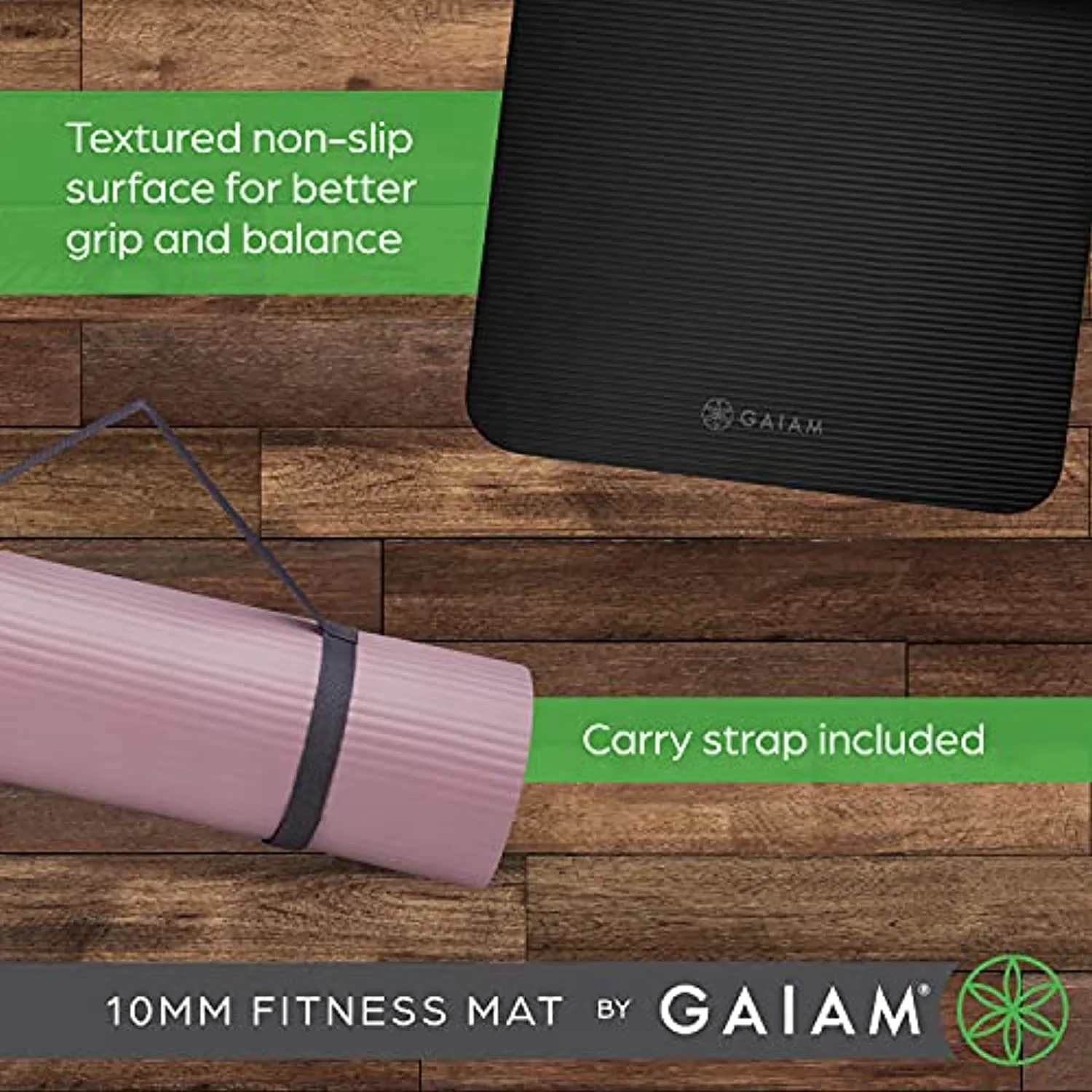 Gaiam Extra-Thick Yoga Fitness Mat and Exercise Mat with Non-Slip Texture and Easy Carry Strap