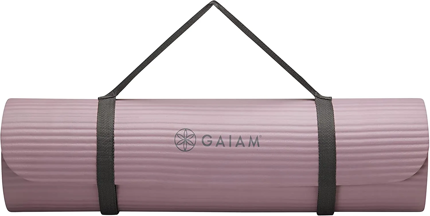 Gaiam Extra-Thick Yoga Fitness Mat and Exercise Mat with Non-Slip Texture and Easy Carry Strap