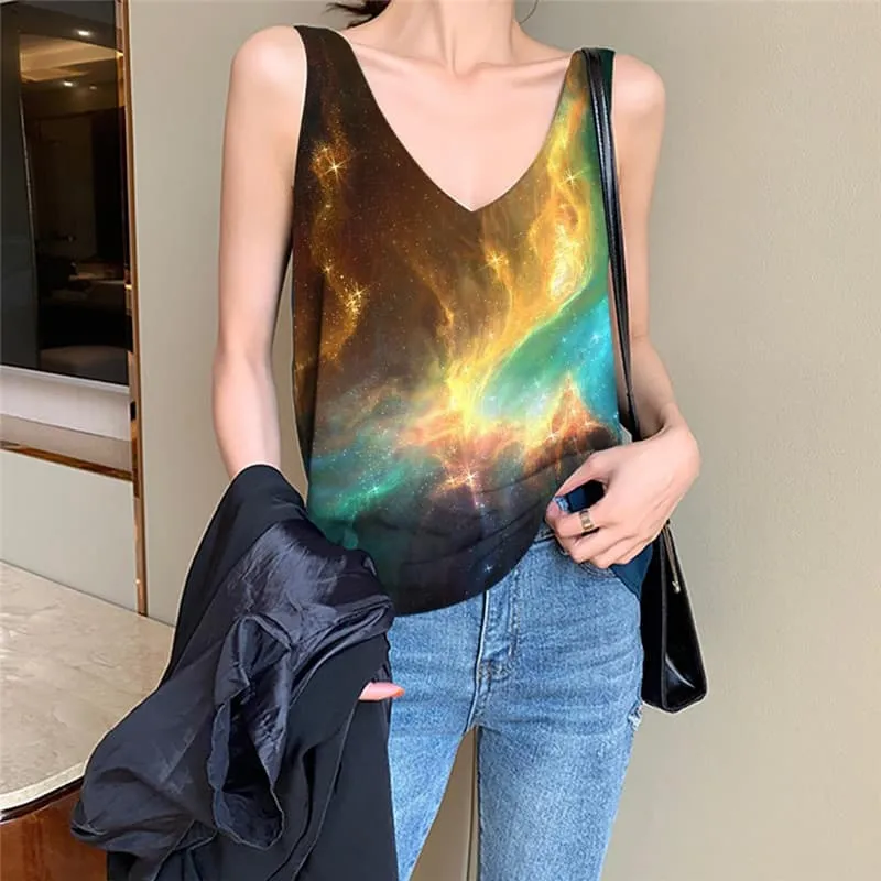 Galaxy Tank Top Women Space Tank Tops Casual Universe Anime Clothes Colorful Vest Print