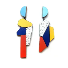 Geometric Earrings - Marbled Primary Colors