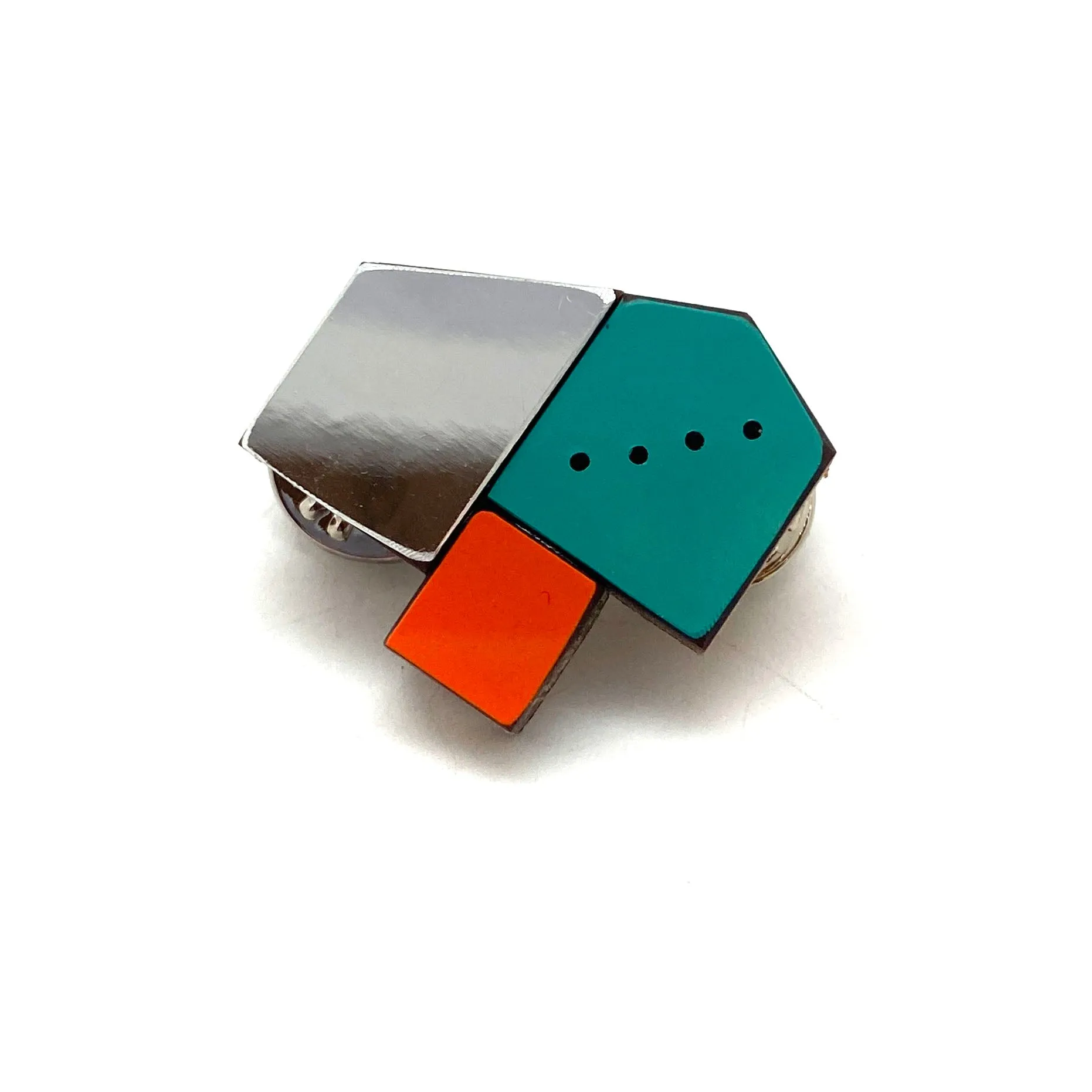 Geometric Pin - Reflective Silver, Teal and Orange