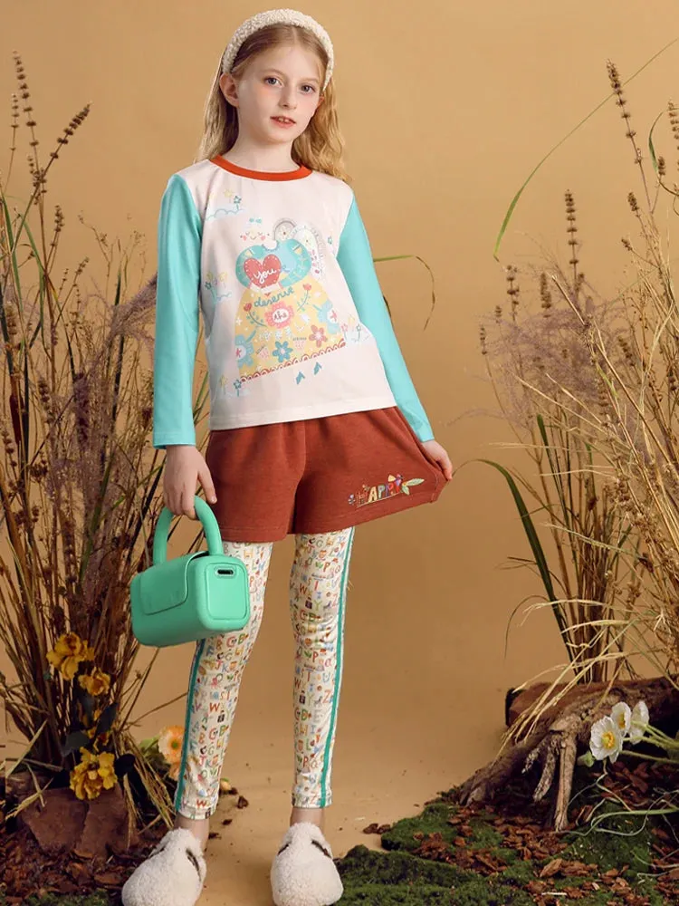 Girls Cartoon Printed Stretch Pants