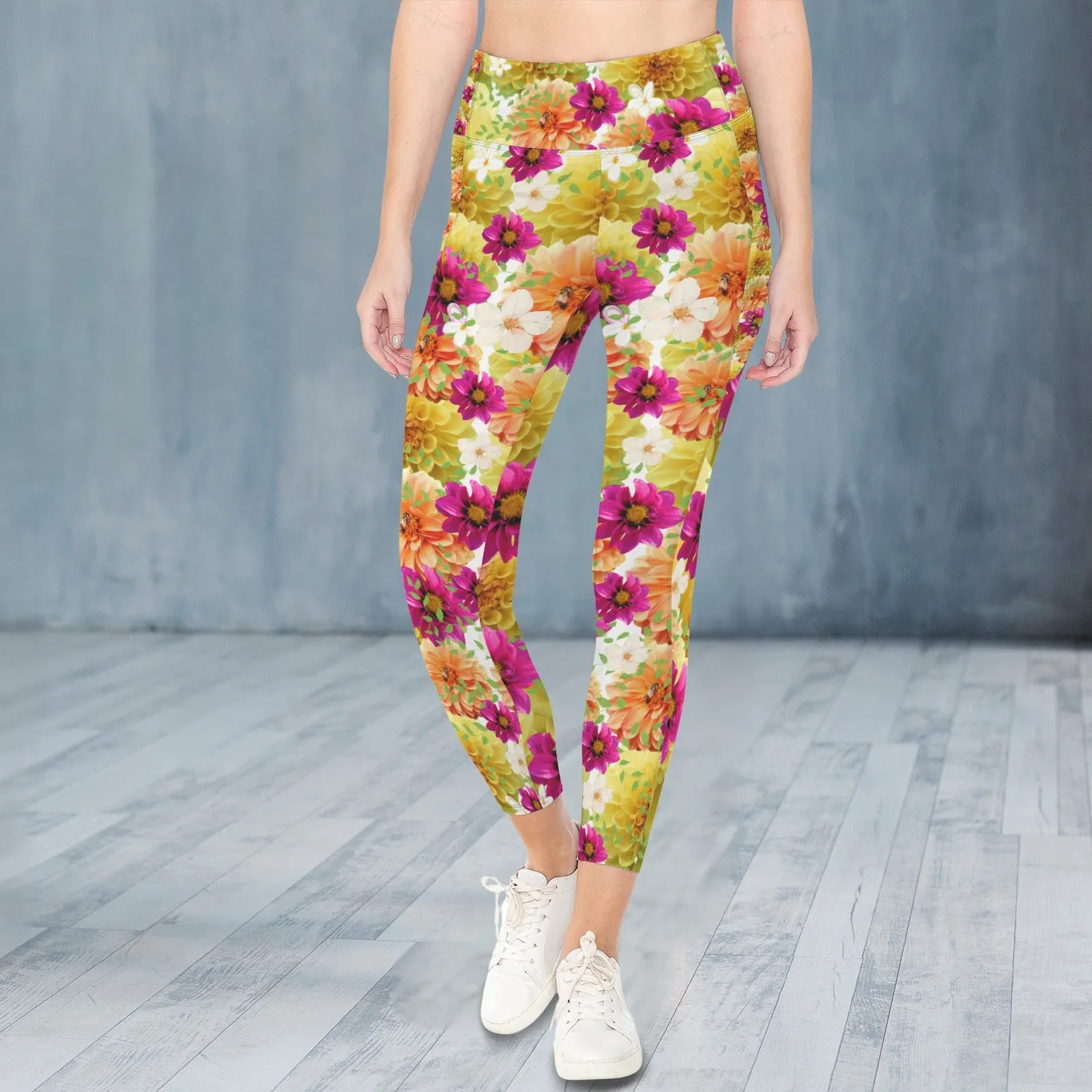 Graphic Dahlias 2 Leggings with Pockets up to 5 XL (FWS)