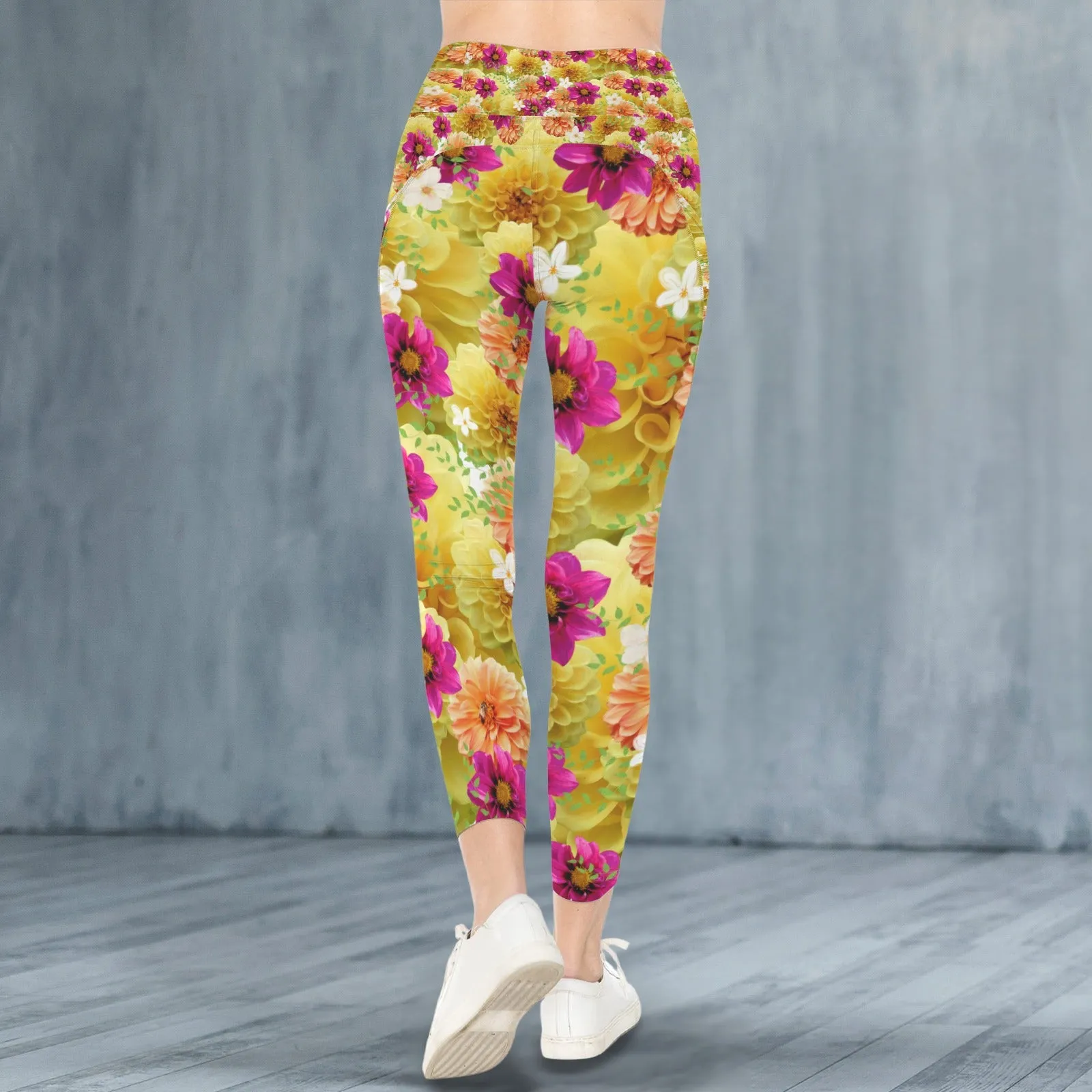 Graphic Dahlias 2 Leggings with Pockets up to 5 XL (FWS)