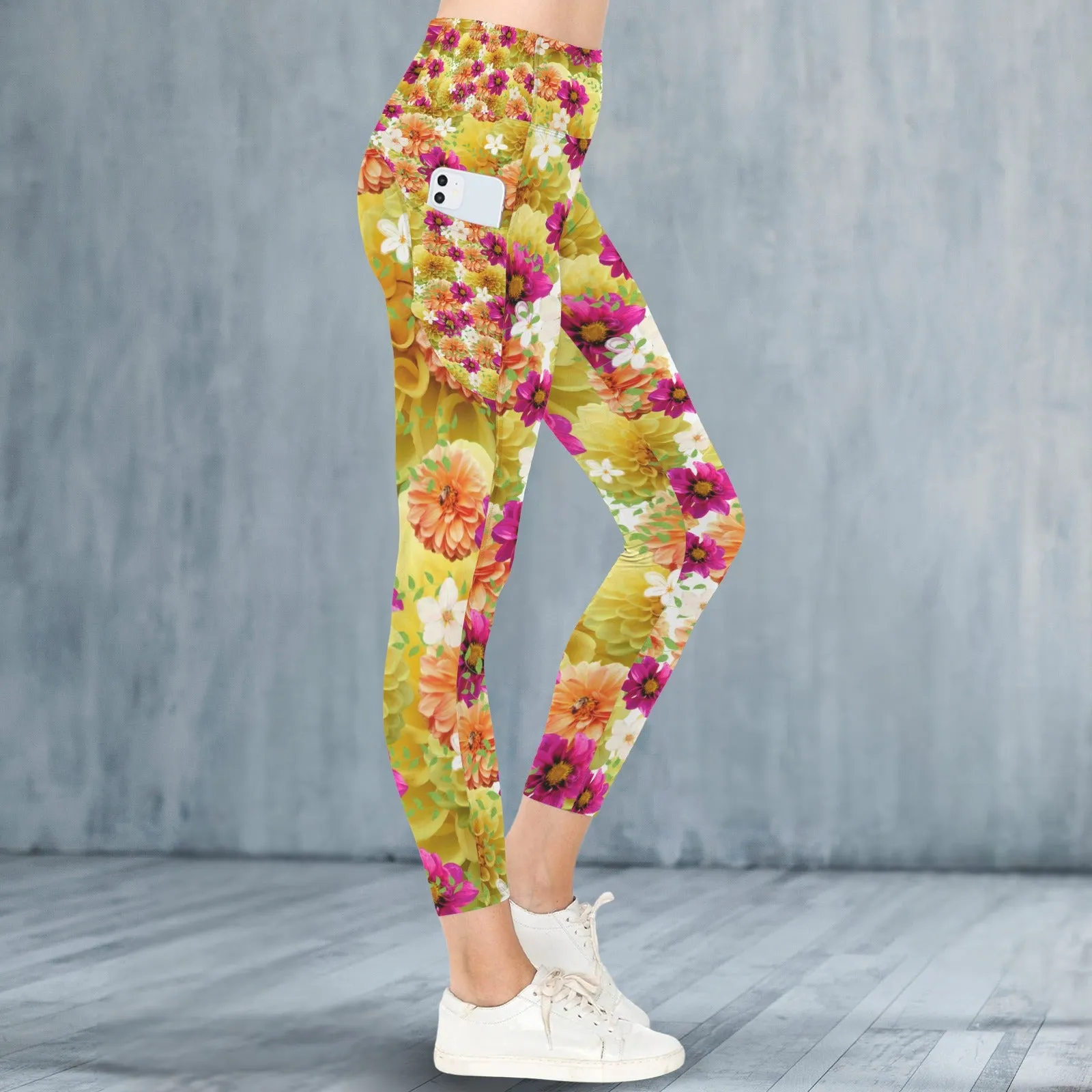 Graphic Dahlias 2 Leggings with Pockets up to 5 XL (FWS)