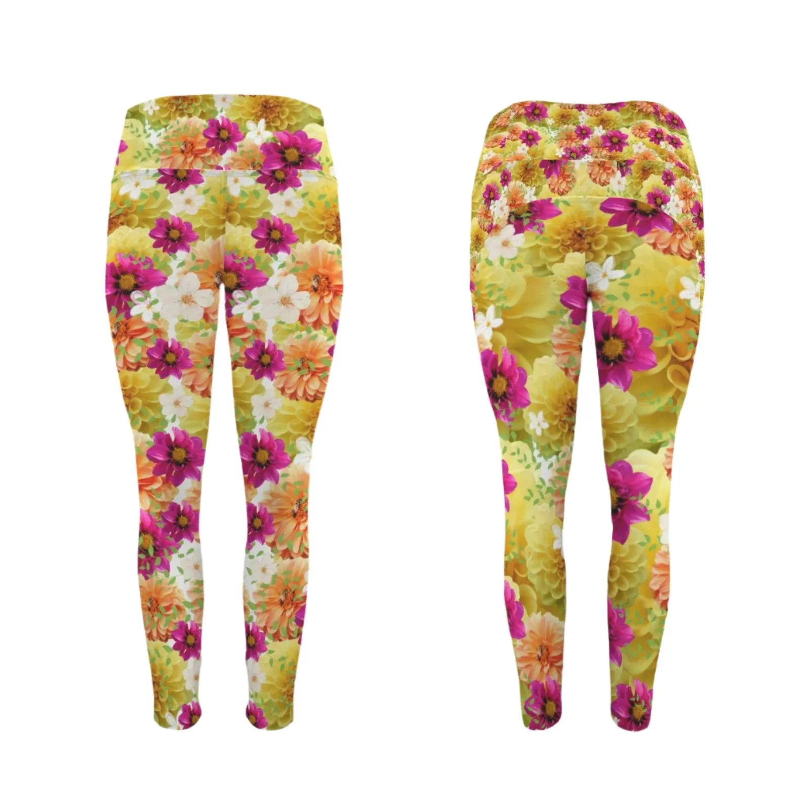 Graphic Dahlias 2 Leggings with Pockets up to 5 XL (FWS)