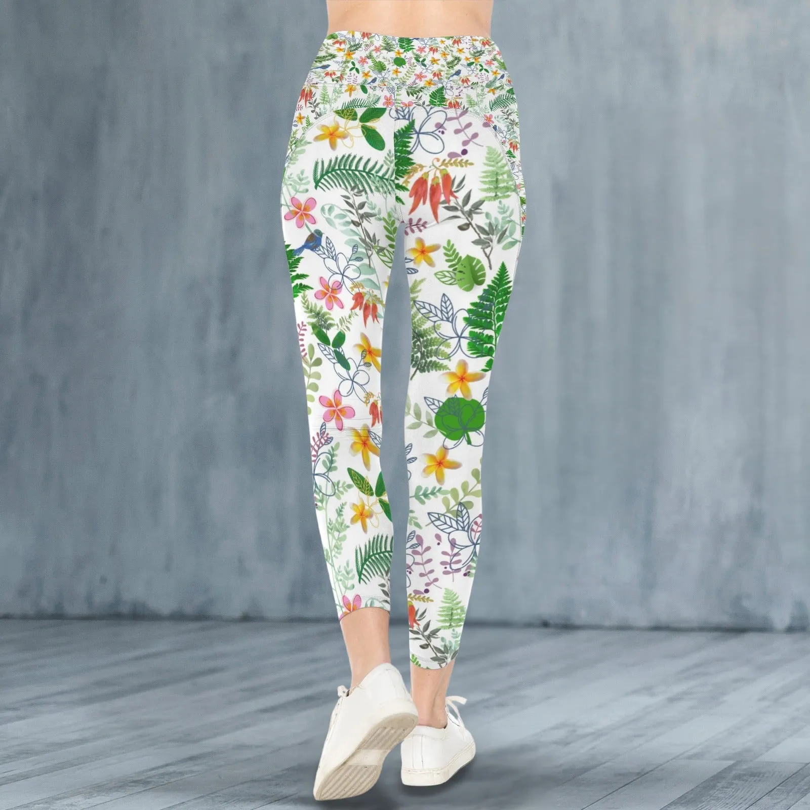 Graphic Floral Leggings with Pockets up to 5 XL (FWS)