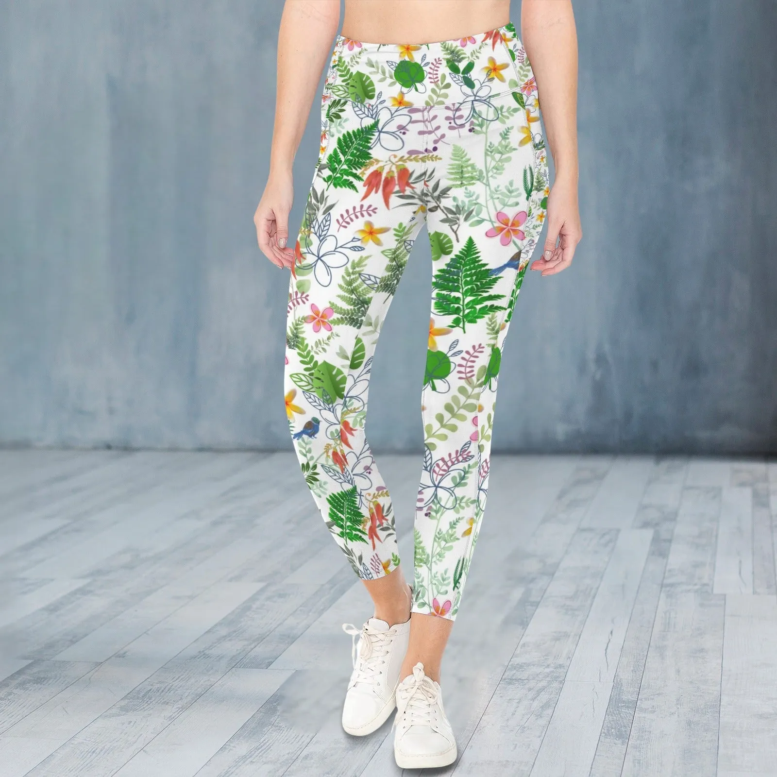 Graphic Floral Leggings with Pockets up to 5 XL (FWS)