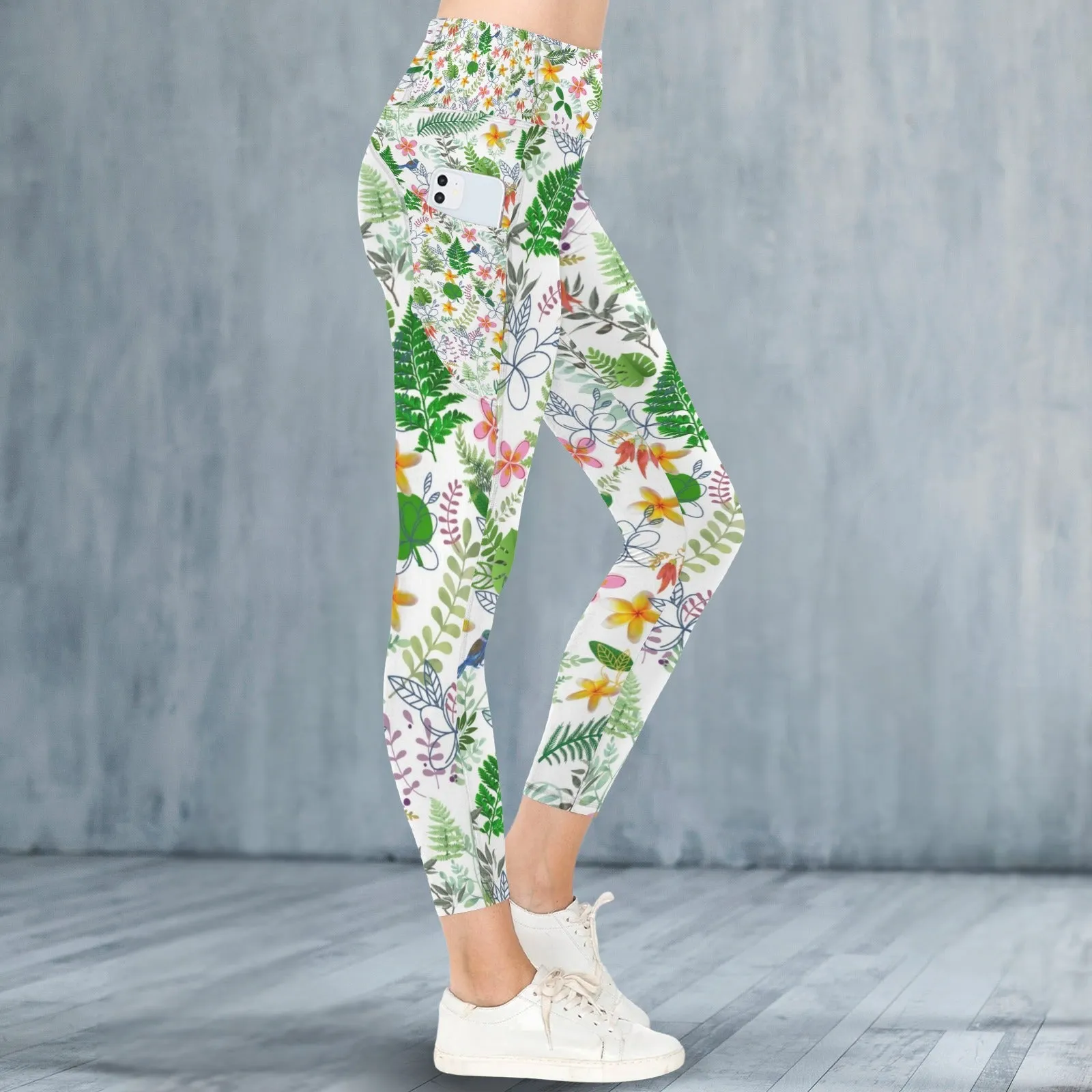 Graphic Floral Leggings with Pockets up to 5 XL (FWS)