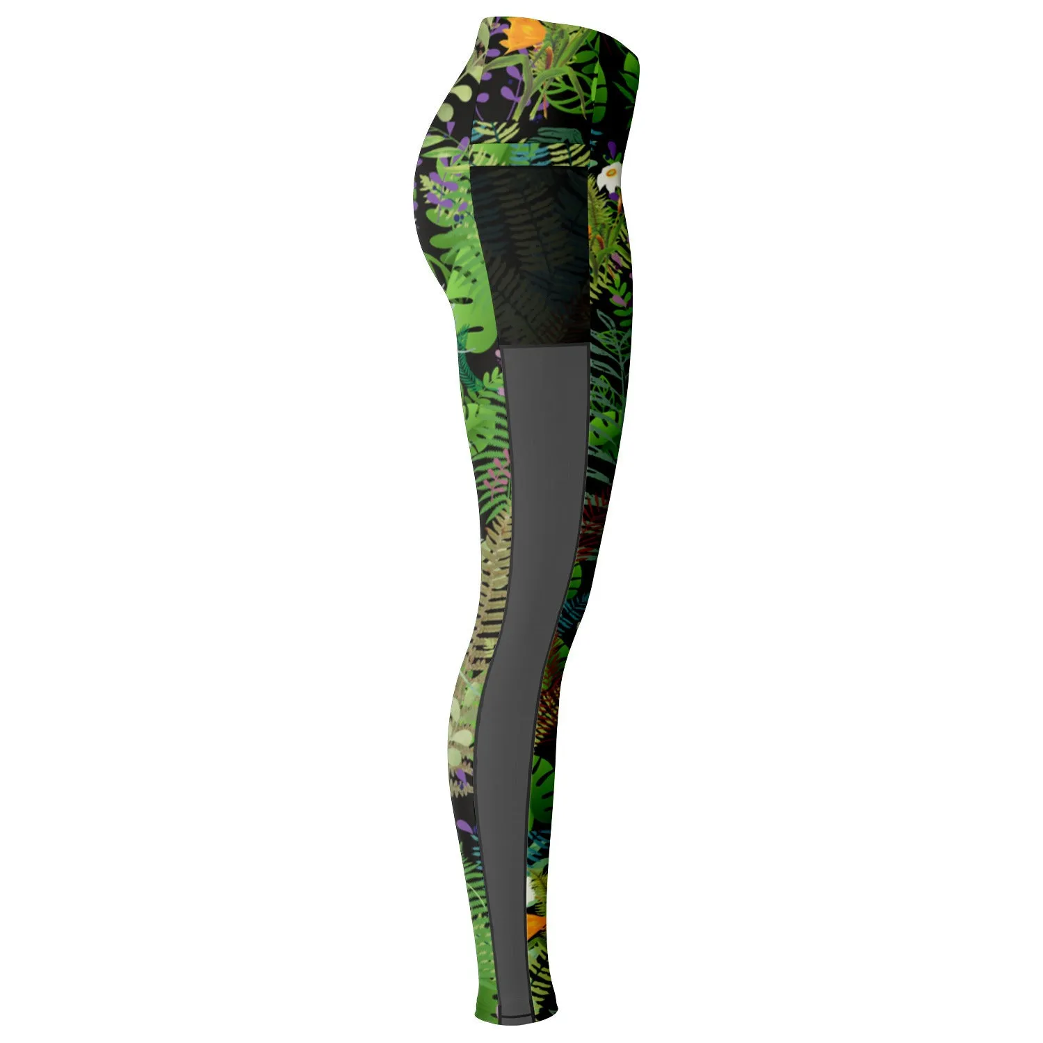 Graphic Jungle Mesh Panel Side Pockets Leggings (FWS)