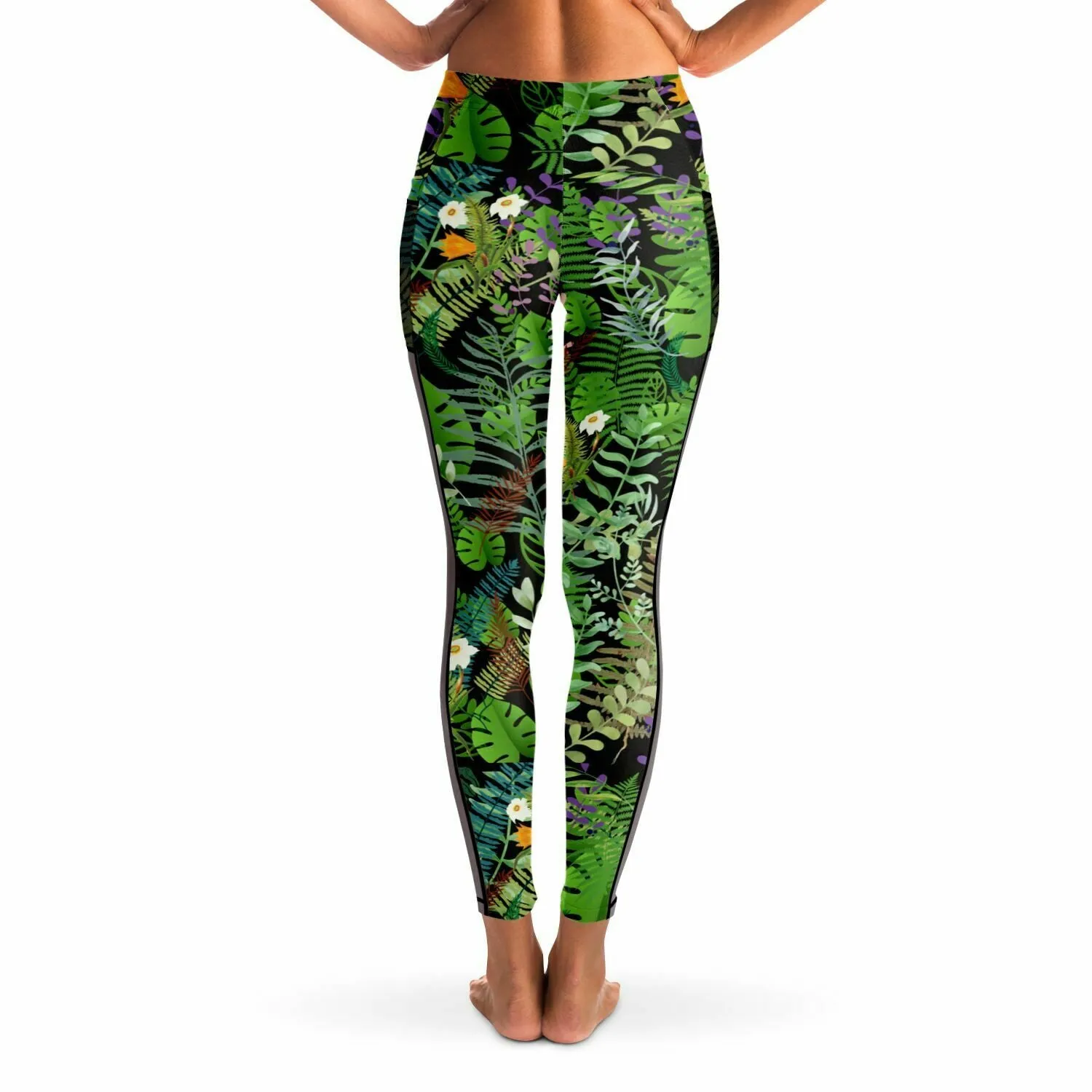 Graphic Jungle Mesh Panel Side Pockets Leggings (FWS)