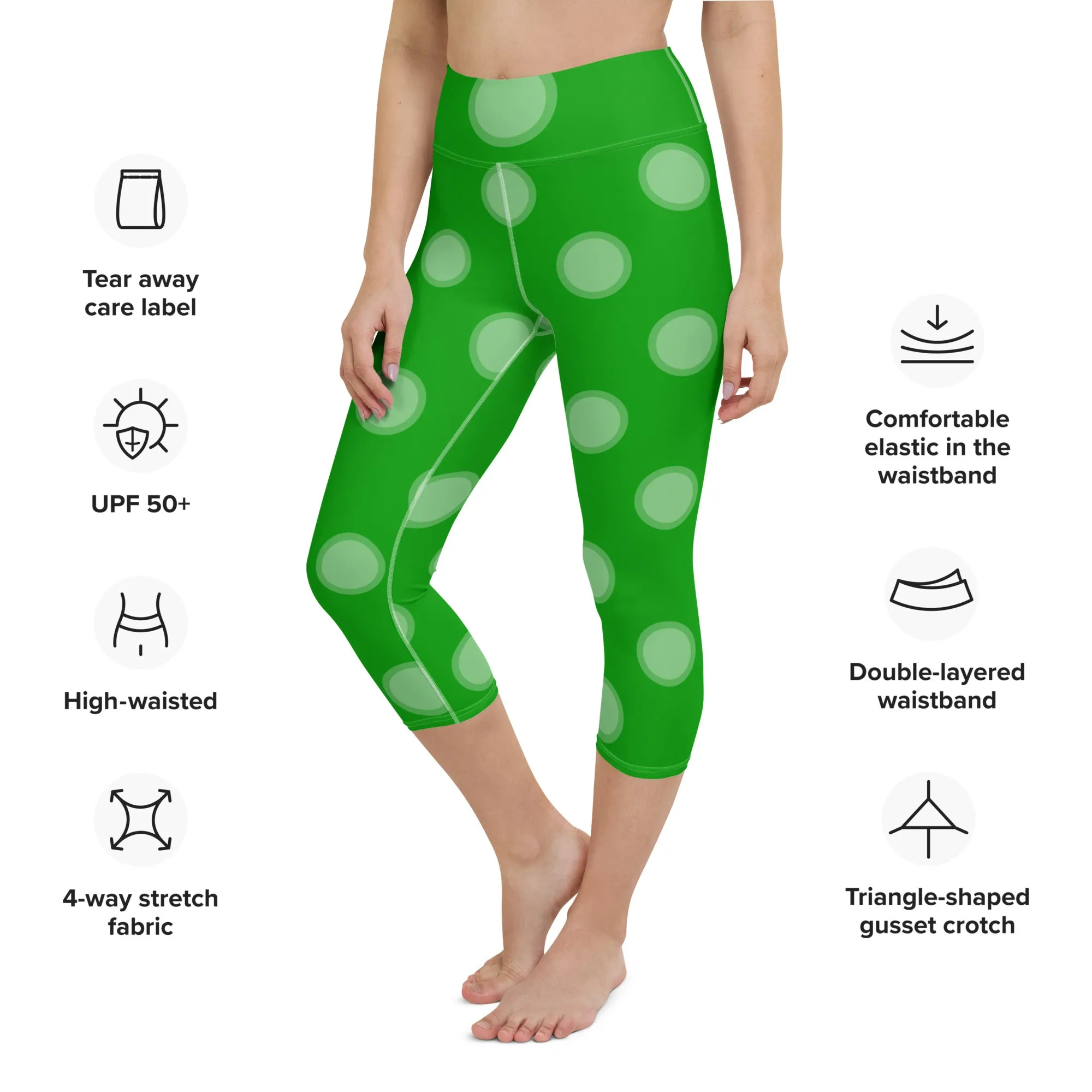 Green Polka Dots Yoga Capri Leggings | Fitness Capri Leggings, lioness-love