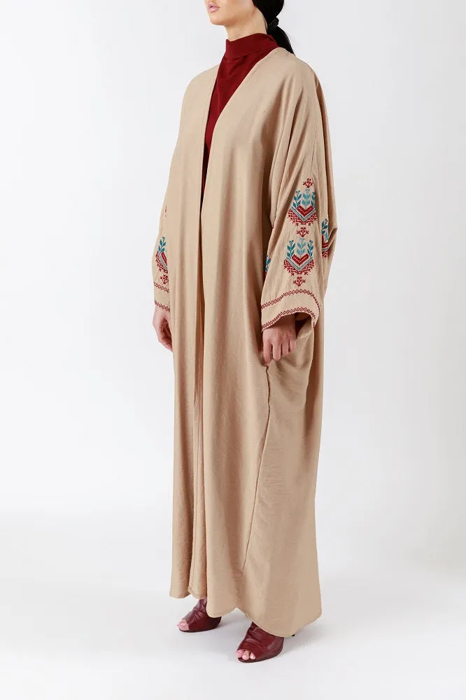 Handcrafted Multicolor Cross Stitch Highlights Brown Abaya JDA004