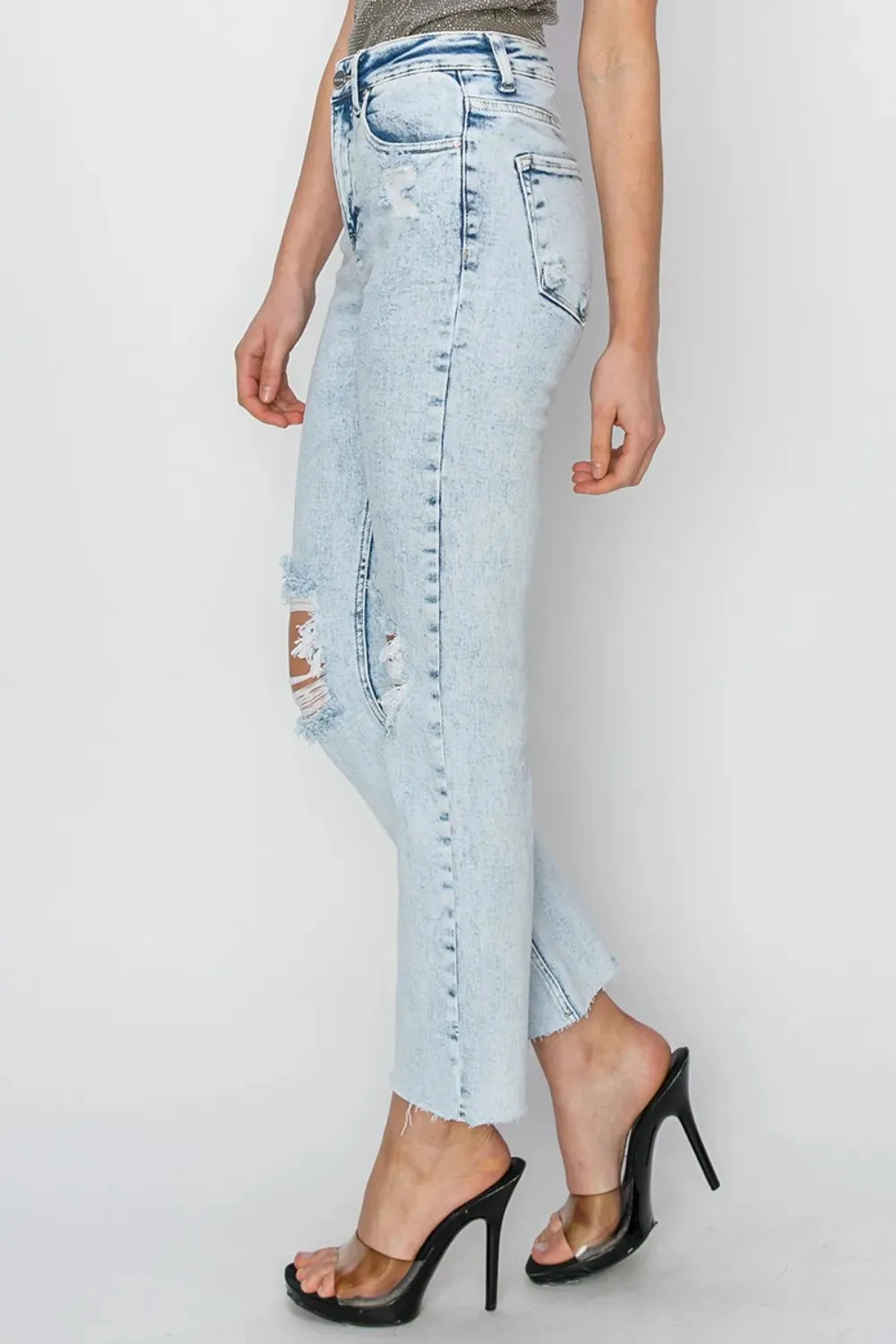 High Rise Distressed Ankle Jeans