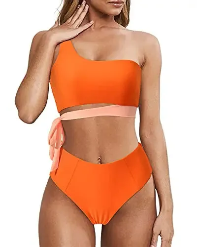 High Waisted One Shoulder Bikini